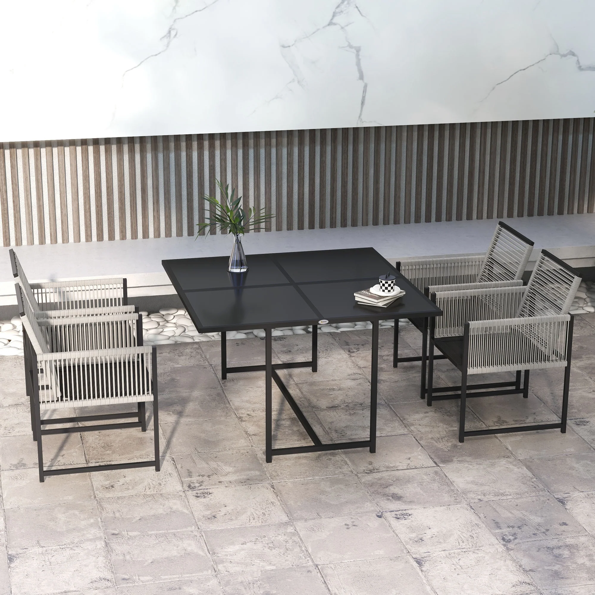 Outsunny 5 Pieces Patio Dining Set With Foldable Back, Light Grey - Image 11