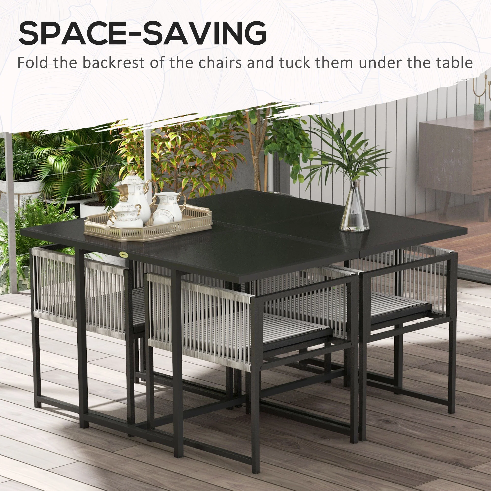 Outsunny 5 Pieces Patio Dining Set With Foldable Back, Light Grey - Image 12