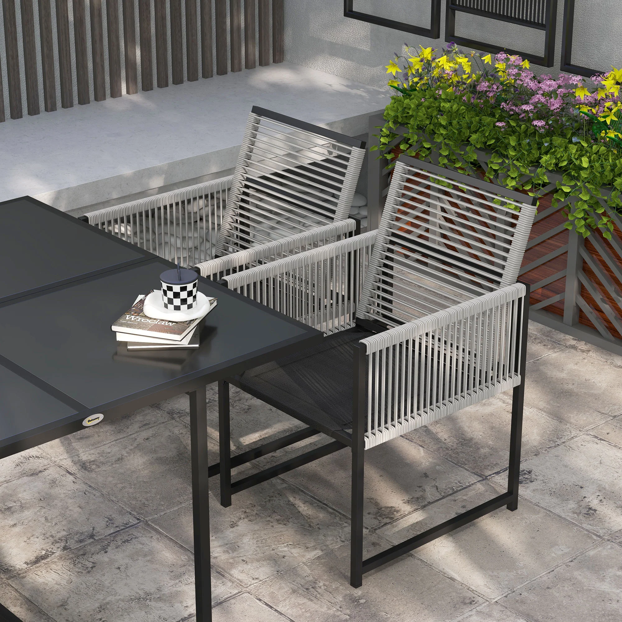 Outsunny 5 Pieces Patio Dining Set With Foldable Back, Light Grey - Image 16