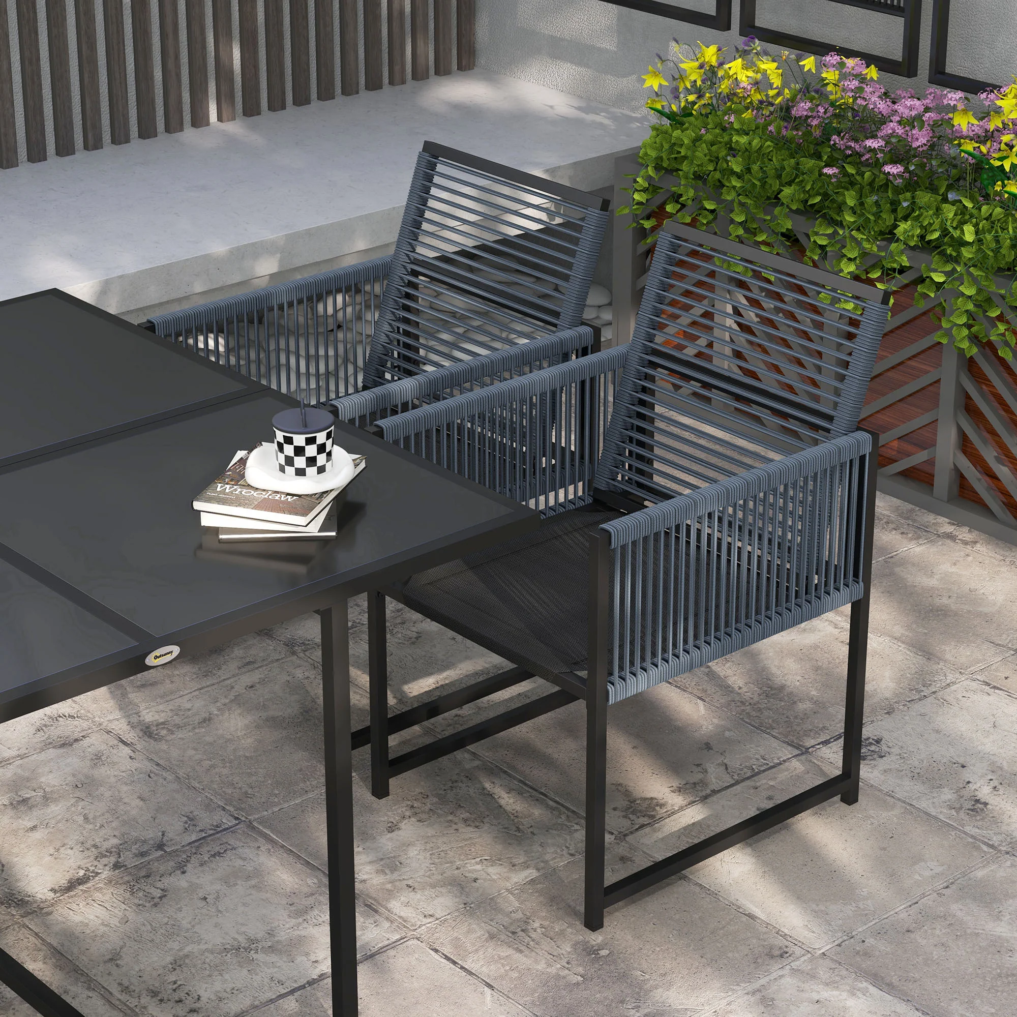 Outsunny 5 Pieces Patio Dining Set With Foldable Back, Light Grey - Image 7