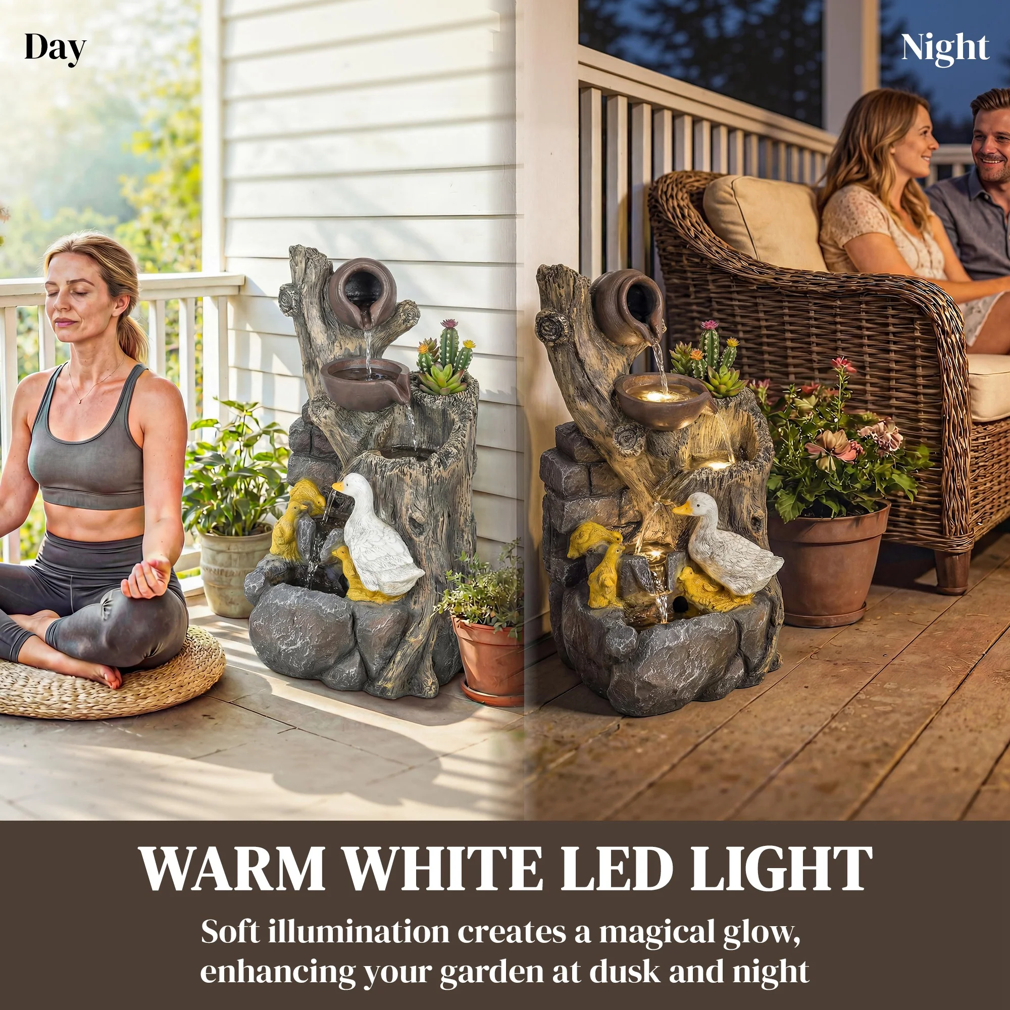 Outsunny 5-Tier Outdoor Waterfall Fountain, Water Feature With LED Lights - Image 5