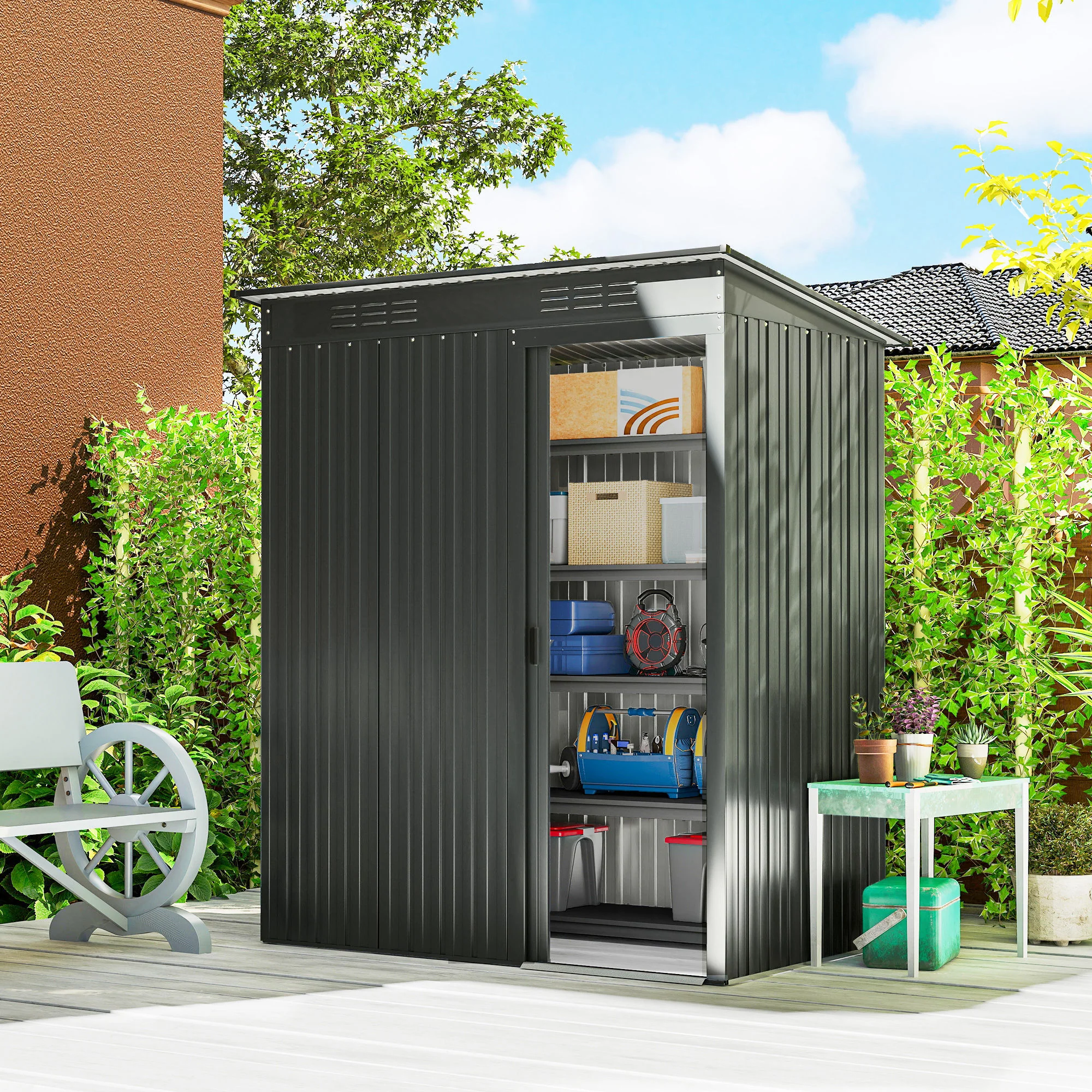 Outsunny 5 X 3.5ft Metal Garden Shed With Effortless Assembly, Dark Grey - Image 2