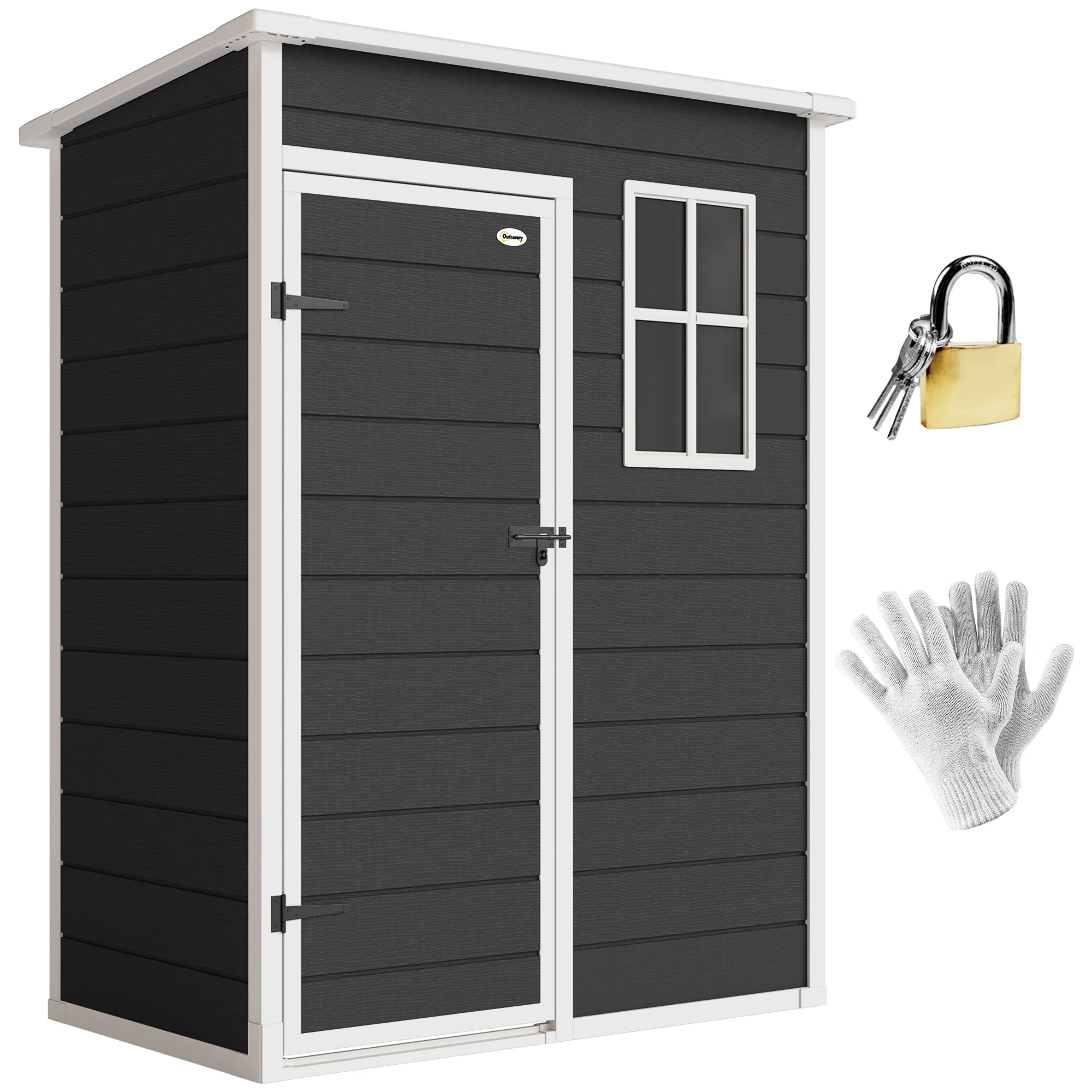 Outsunny 5' X 3' Garden Shed W/ Floor, Lockable Door, Window And Vent Black