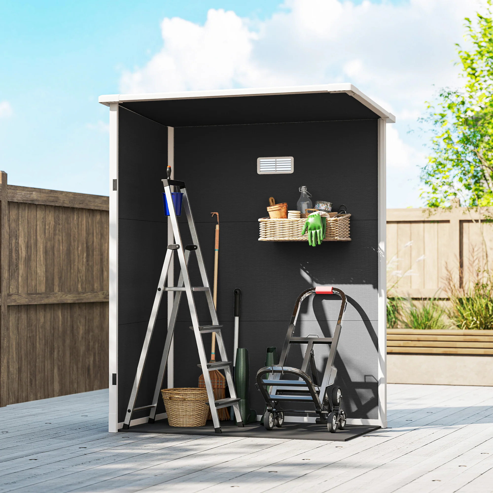 Outsunny 5' X 3' Garden Shed W/ Floor, Lockable Door, Window And Vent Black - Image 8