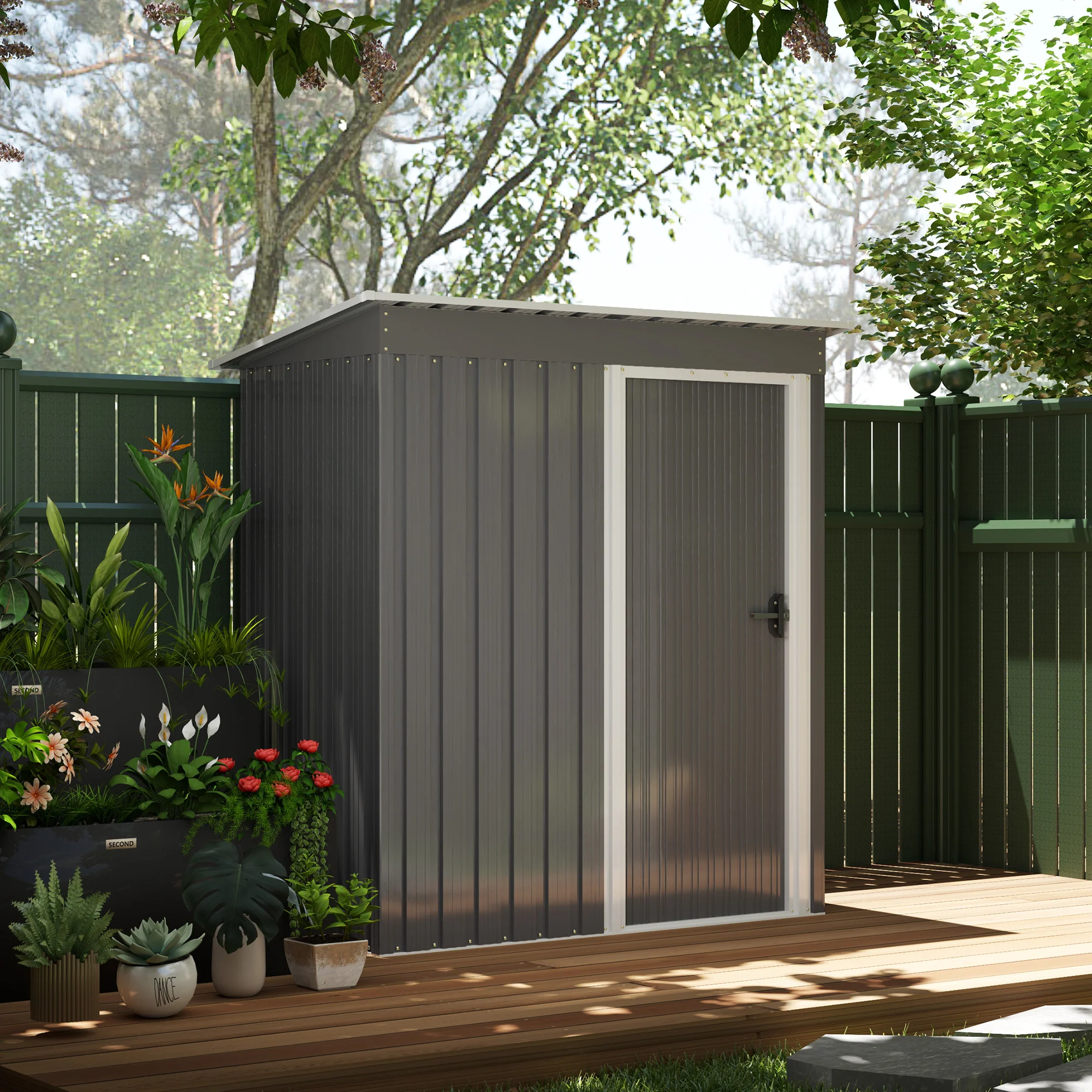 Outsunny 5 x 3ft Garden Storage Shed Sliding Door Sloped Roof Tool, Grey - Image 8