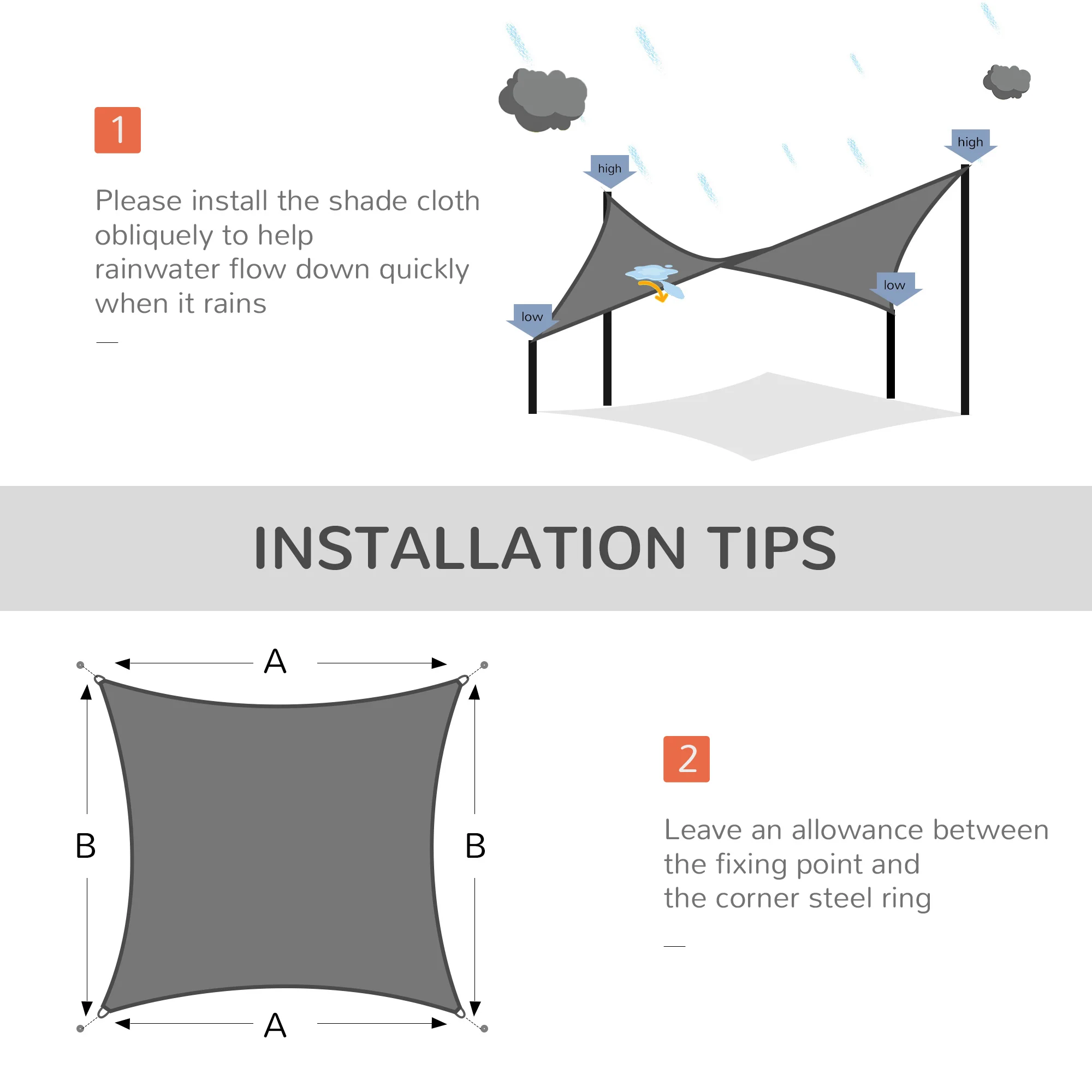 Outsunny 5 x 4m Sun Shade Sail Rectangle Canopy Outdoor Sunscreen Awning with Mounting Ropes for Garden, Patio, Party, UV Protection, Charcoal Grey - Image 6