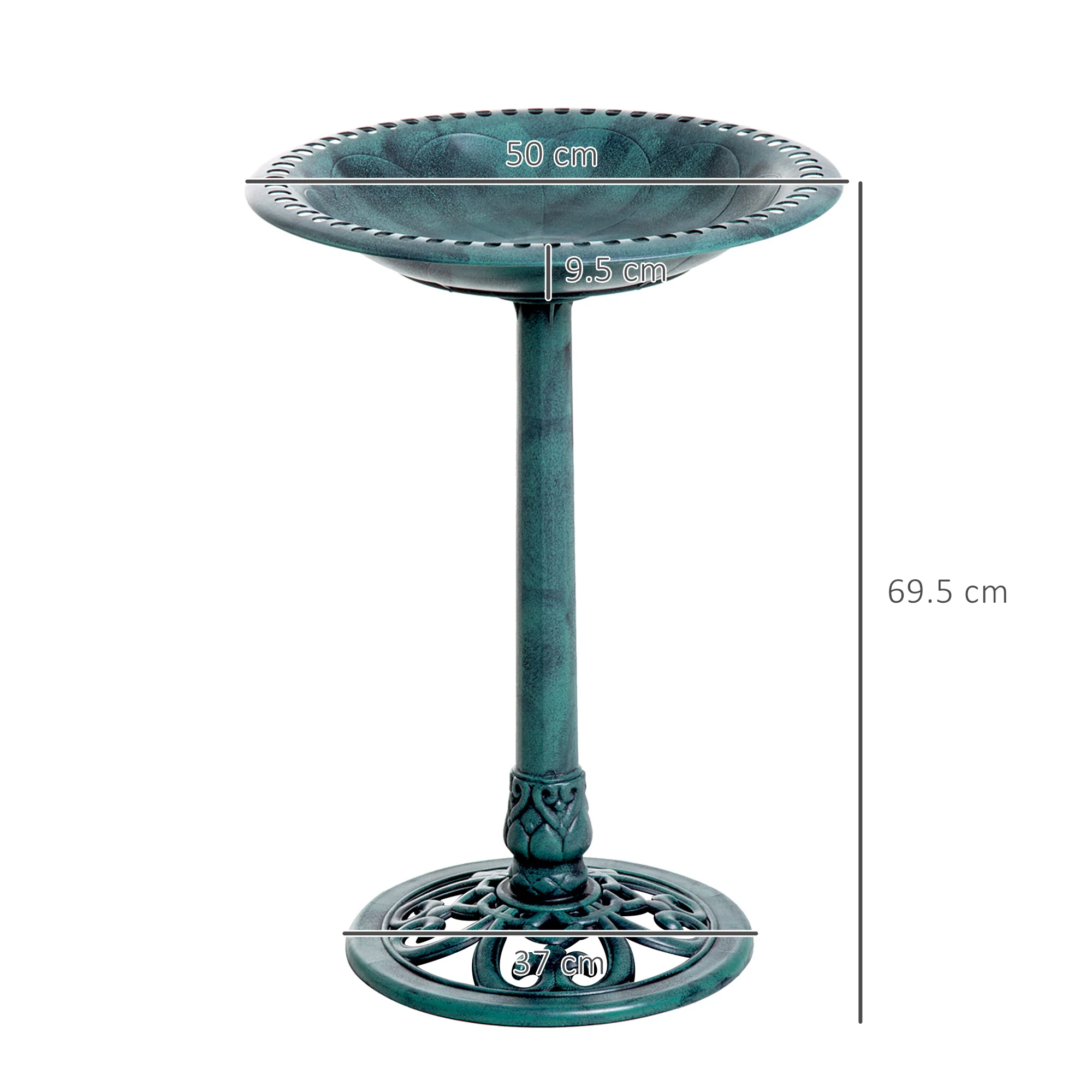 Outsunny 50cm Outdoor Bird Bath Fountain, Decrative Garden Feeder Stand Green - Image 5