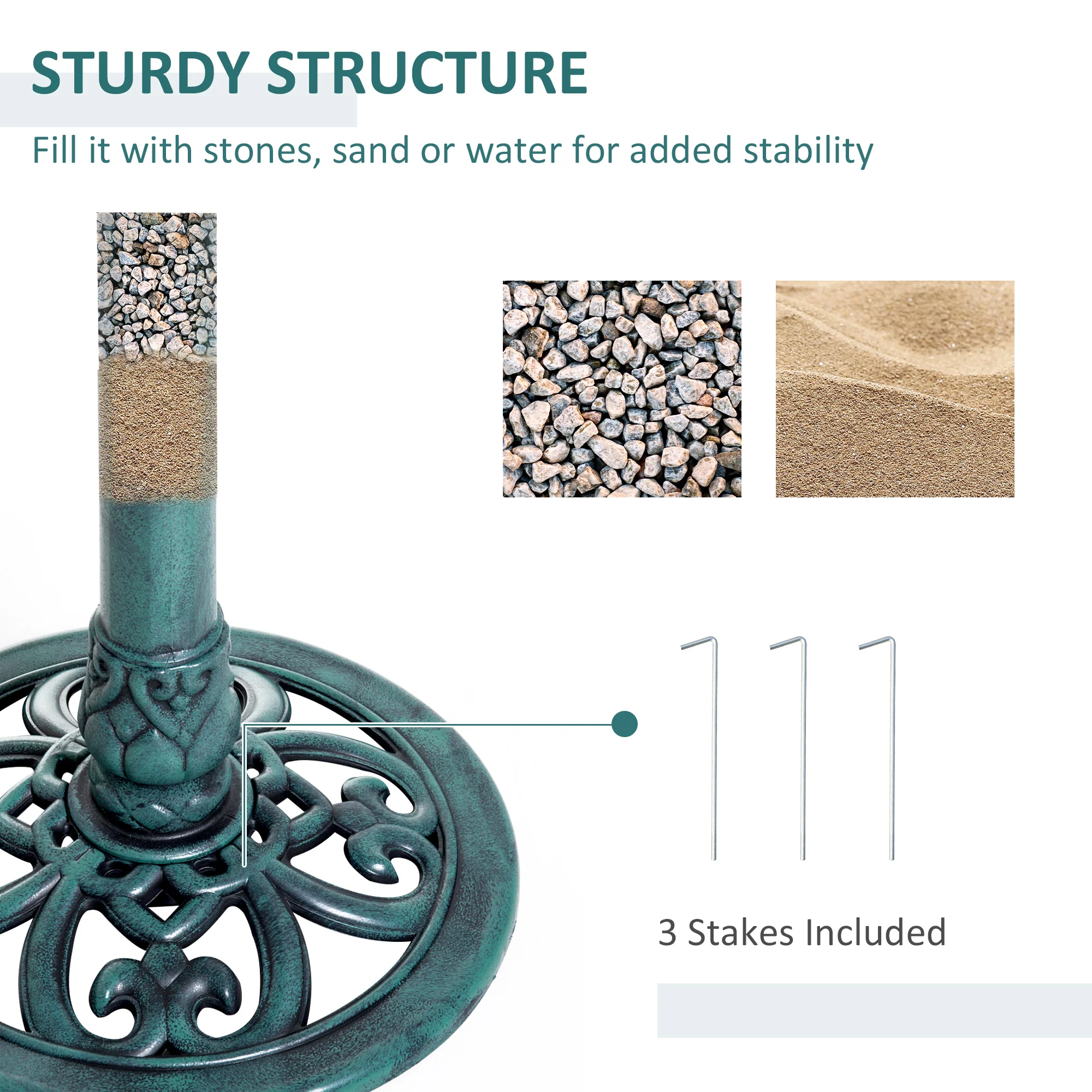 Outsunny 50cm Outdoor Bird Bath Fountain, Decrative Garden Feeder Stand Green - Image 6