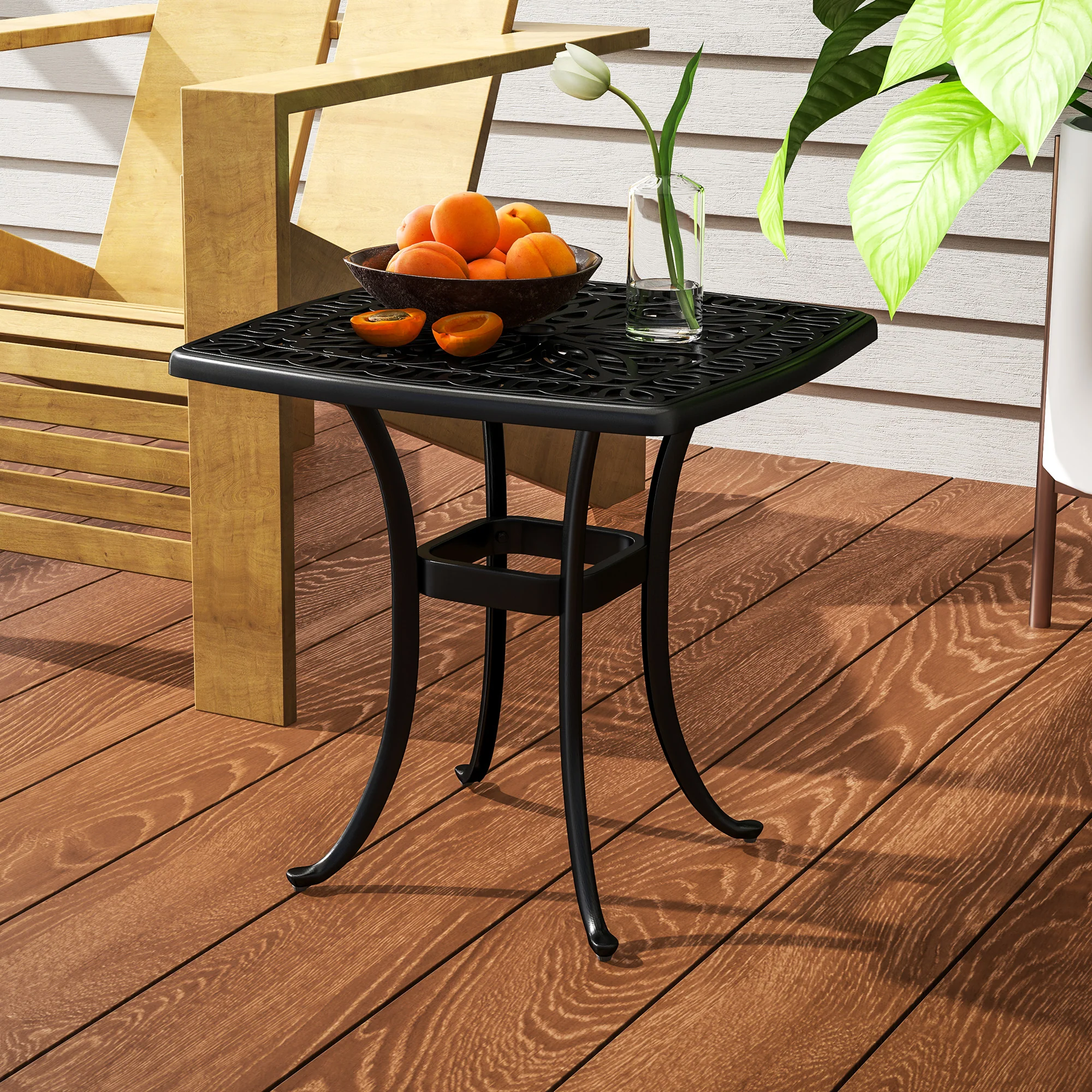 Outsunny 54 x 54cm Aluminium Outdoor Garden Side Table w/ Umbrella Hole, Black - Image 8