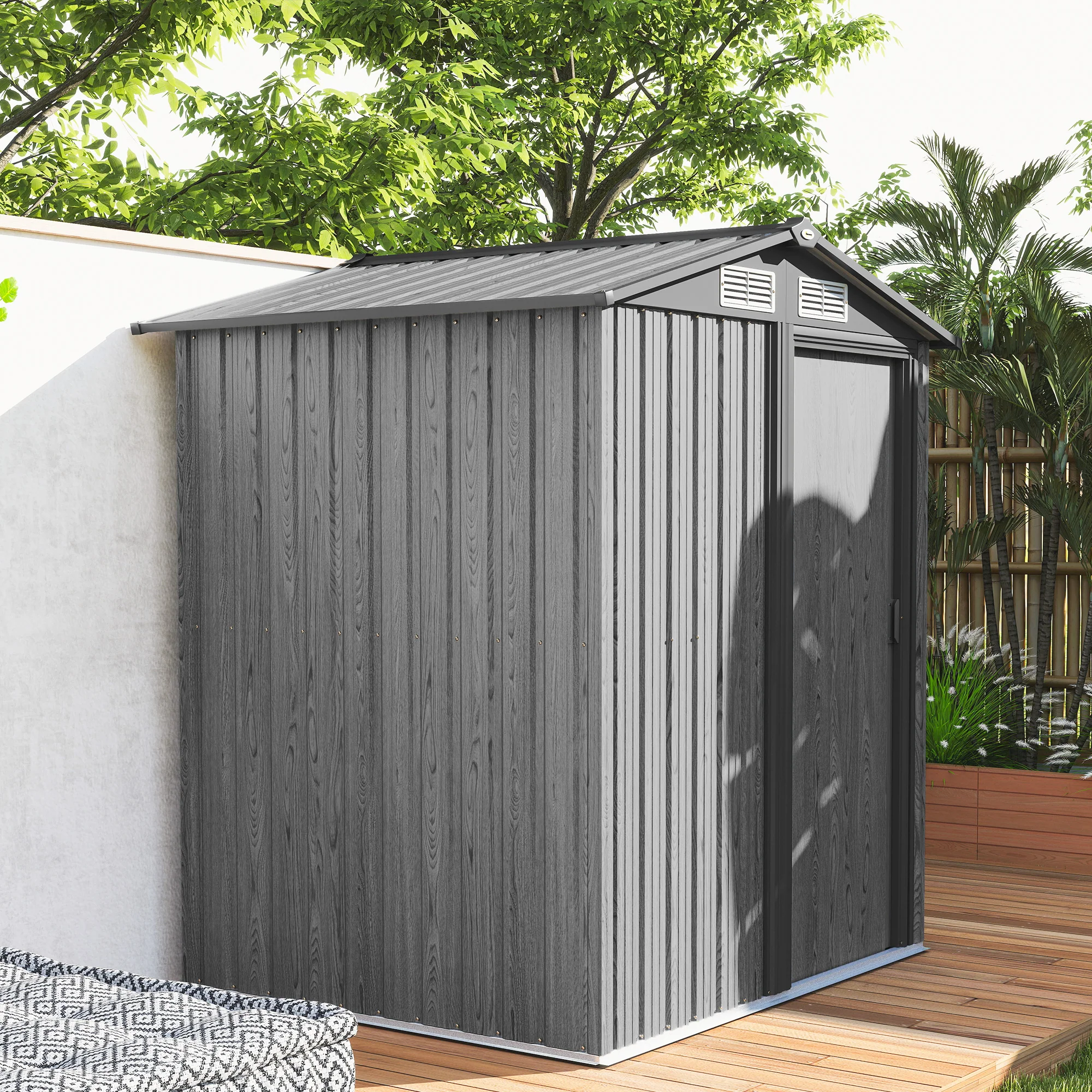 Outsunny 5ft x 4.3ft Outdoor Metal Storage Shed with Sliding Door Sloped Roof - Image 7