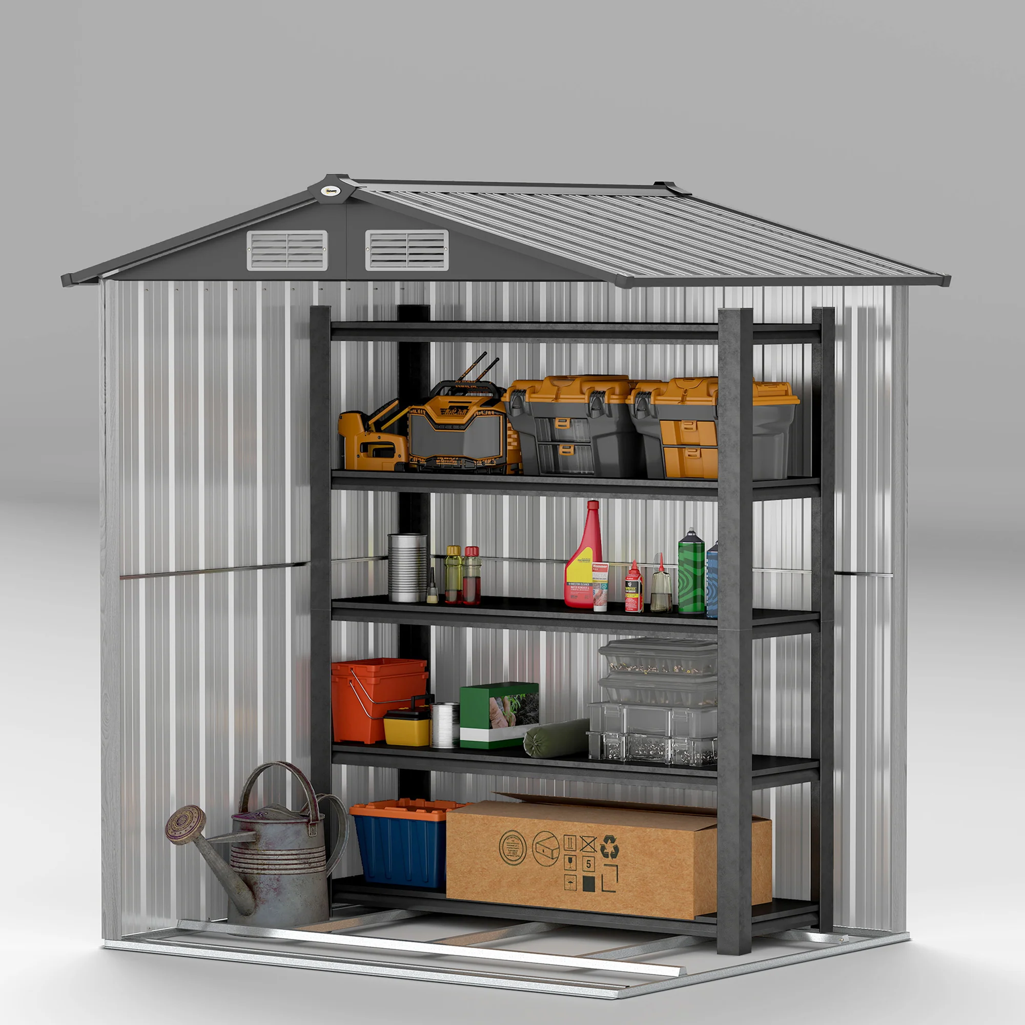 Outsunny 5ft x 4.3ft Outdoor Metal Storage Shed with Sliding Door Sloped Roof - Image 8