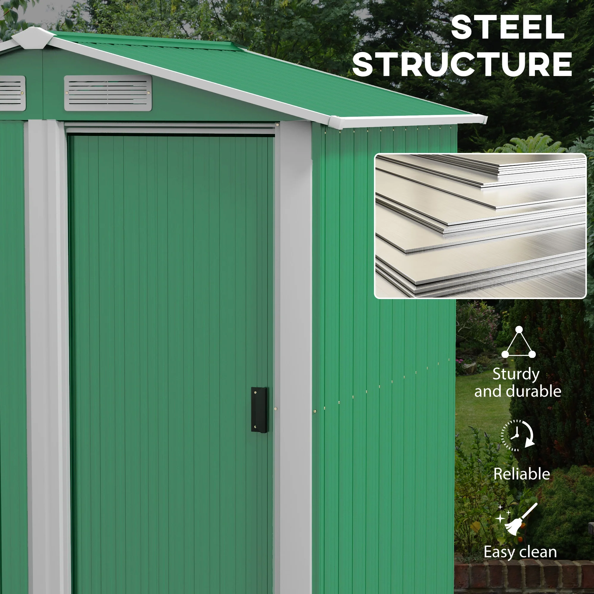 Outsunny 5ft x 4.3ft Outdoor Metal Storage Shed with Sliding Door Sloped Roof - Image 3