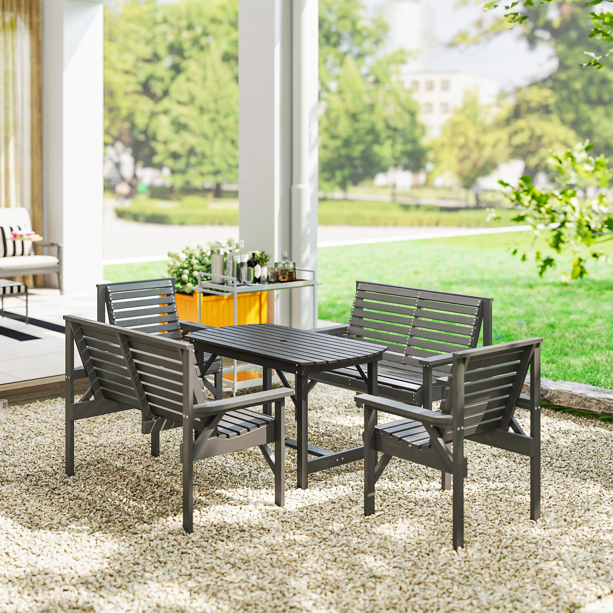 Outsunny 5PC Patio Dining Set Wooden Table and Chairs w/ Umbrella Hole Grey - Image 8