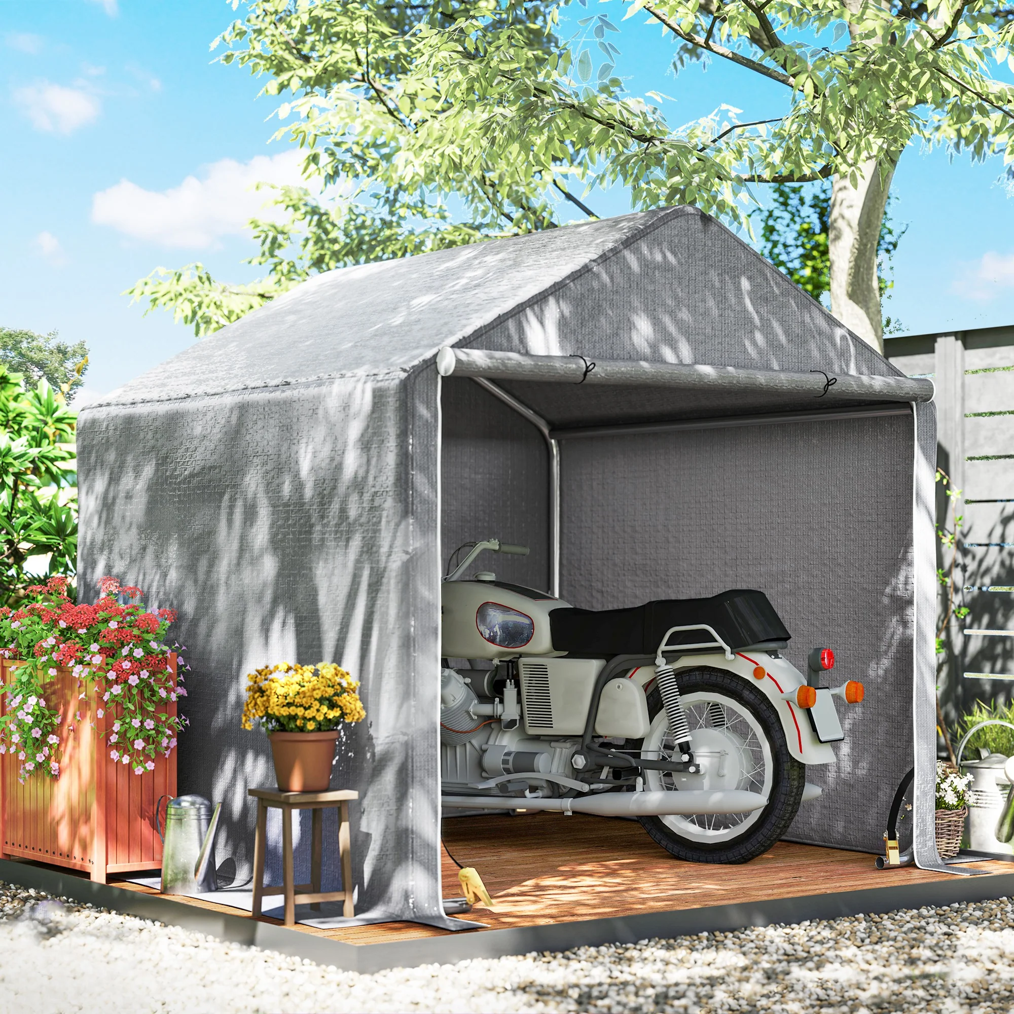Outsunny 6.5' X 6.5' X 6.5' Temporary Garden Shed Storage Tent, Grey - Image 2