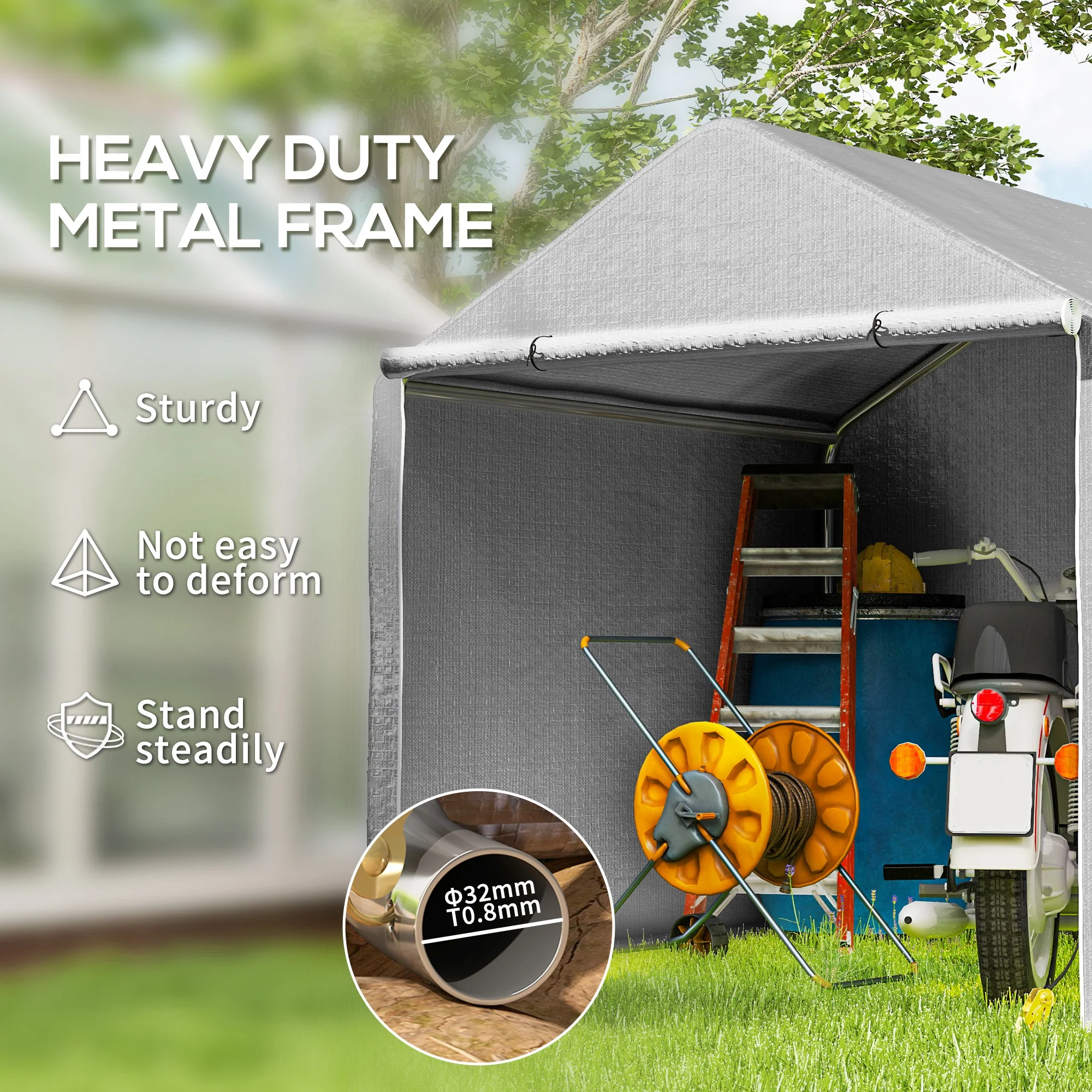 Outsunny 6.5' X 6.5' X 6.5' Temporary Garden Shed Storage Tent, Grey - Image 3