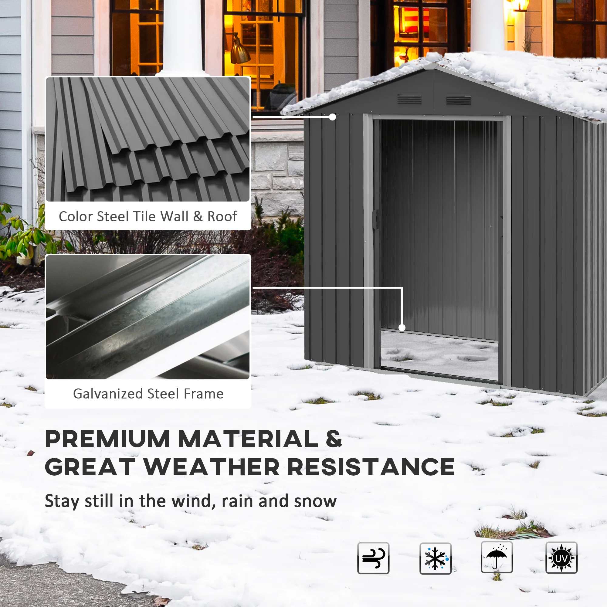 Outsunny 6.5x3.5ft Metal Garden Shed For Garden And Outdoor Storage, Dark Grey - Image 7