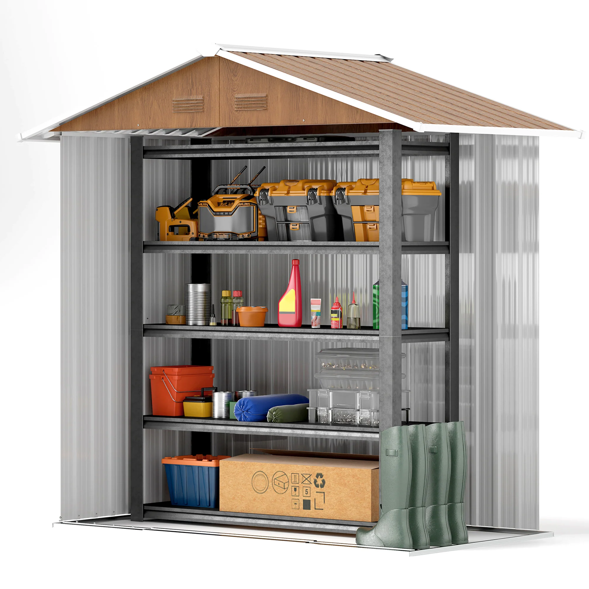 Outsunny 6.5x3.5ft Metal Garden Shed For Garden, Brown Wood Effect - Image 8