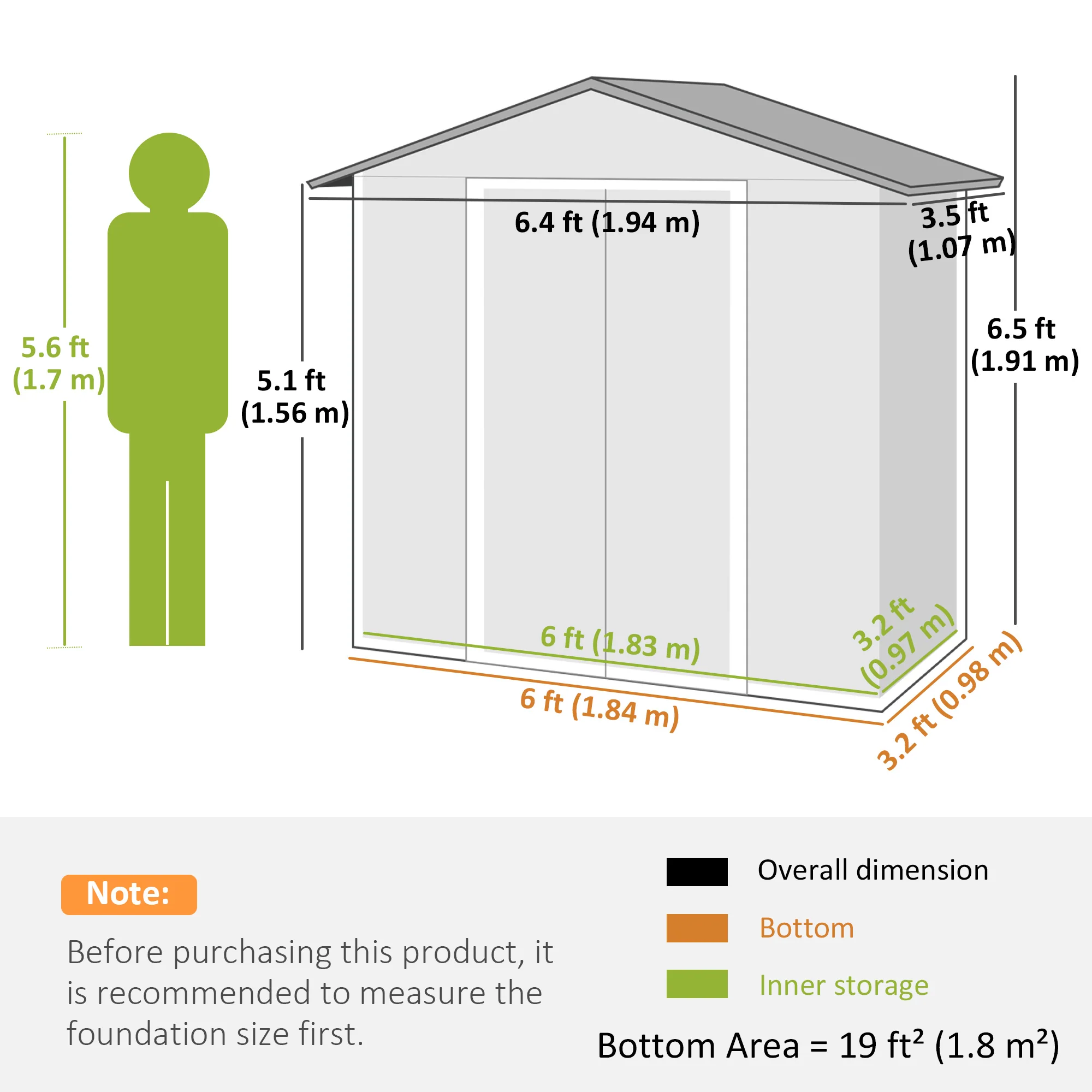 Outsunny 6.5x3.5ft Metal Garden Shed for Garden, Light Grey - Image 3