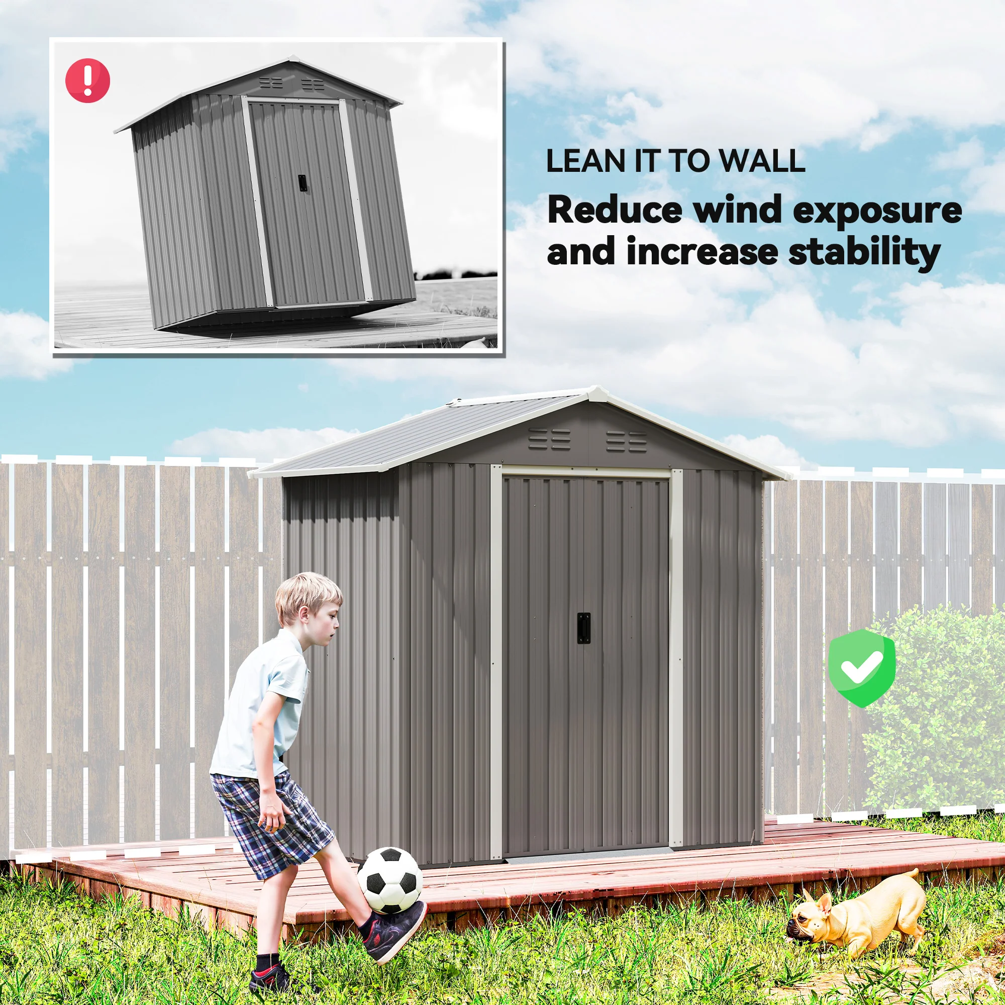 Outsunny 6.5x3.5ft Metal Garden Shed for Garden, Light Grey - Image 8