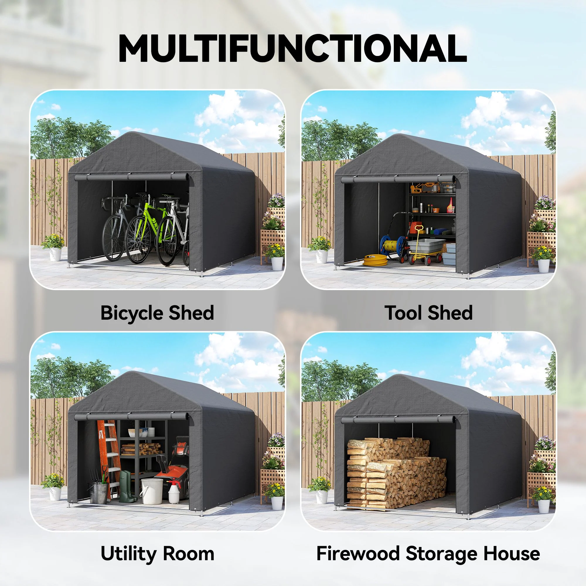 Outsunny 6.6 x 7.8ft Garden Storage Shed Tent Bike Tent, Dark Grey - Image 6