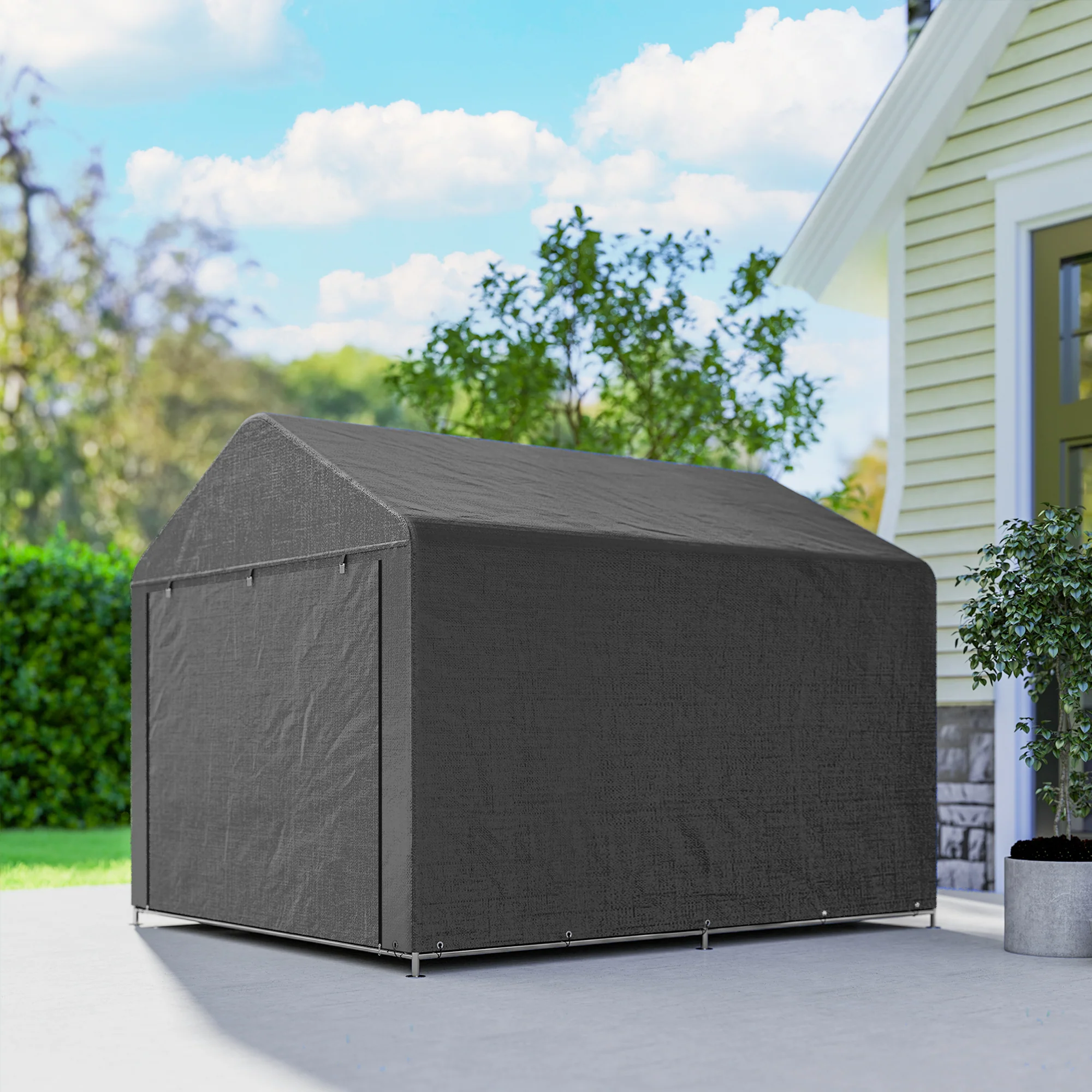 Outsunny 6.6 x 7.8ft Garden Storage Shed Tent Bike Tent, Dark Grey - Image 8