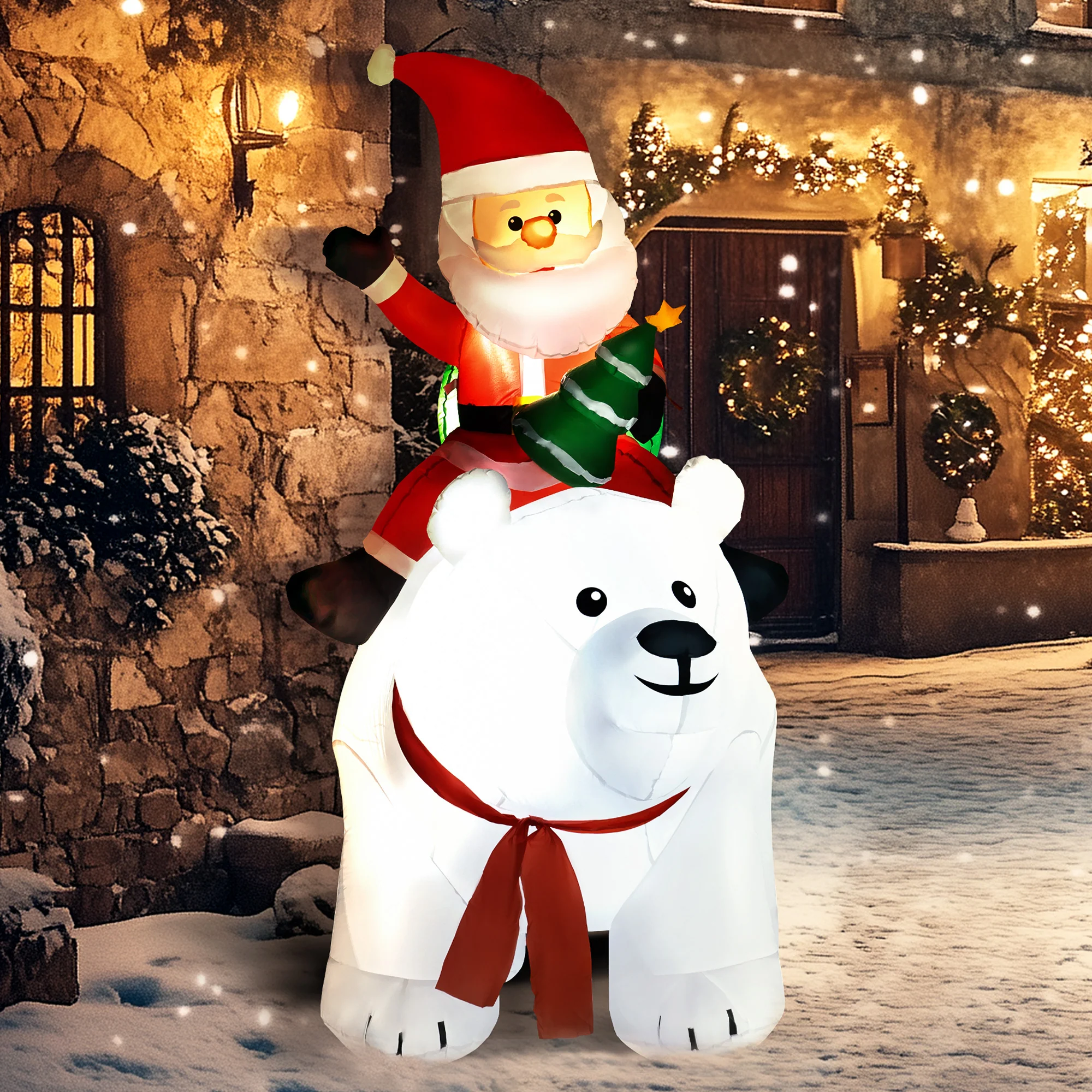 Outsunny 6.6FT Christmas Inflatable Santa Claus W/ Polar Bear For Graden - Image 2