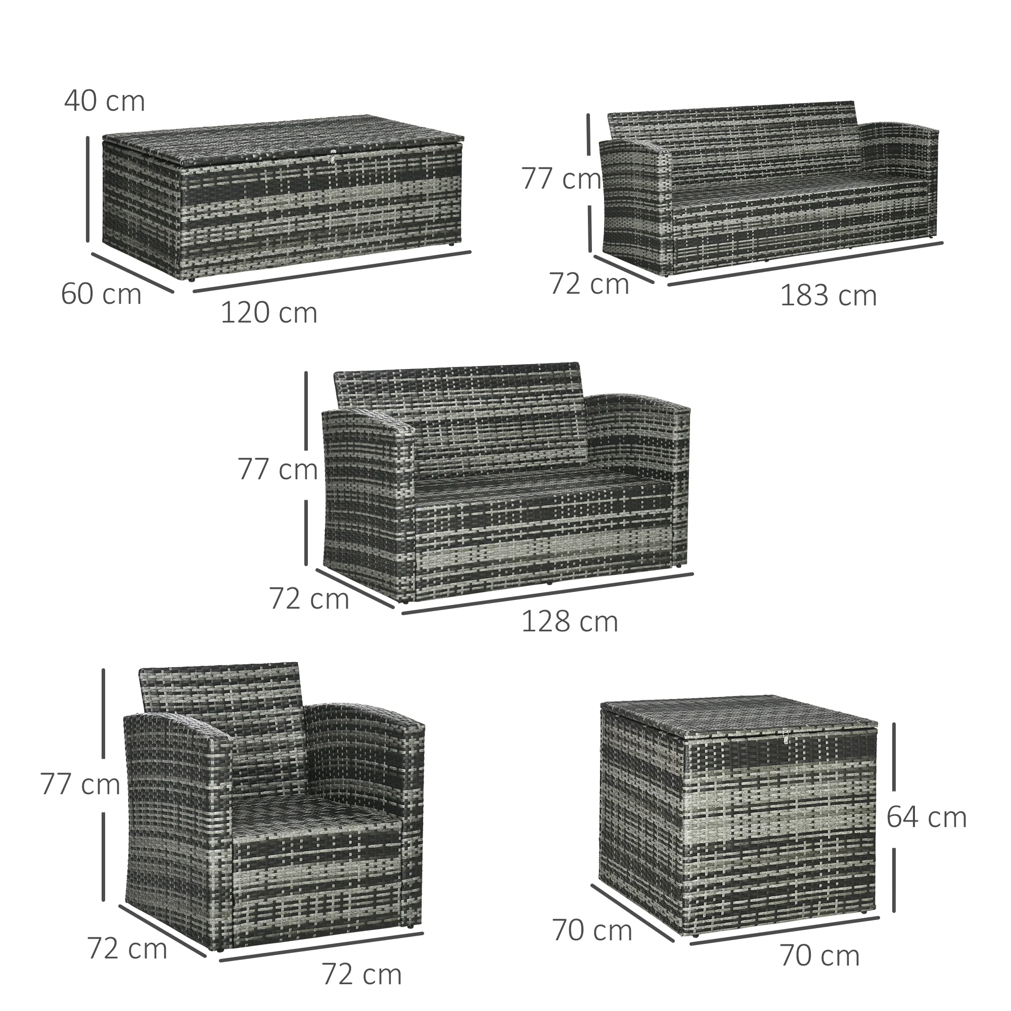 Outsunny 6 PCS Patio Rattan Sofa Set Conversation Furniture - Image 5
