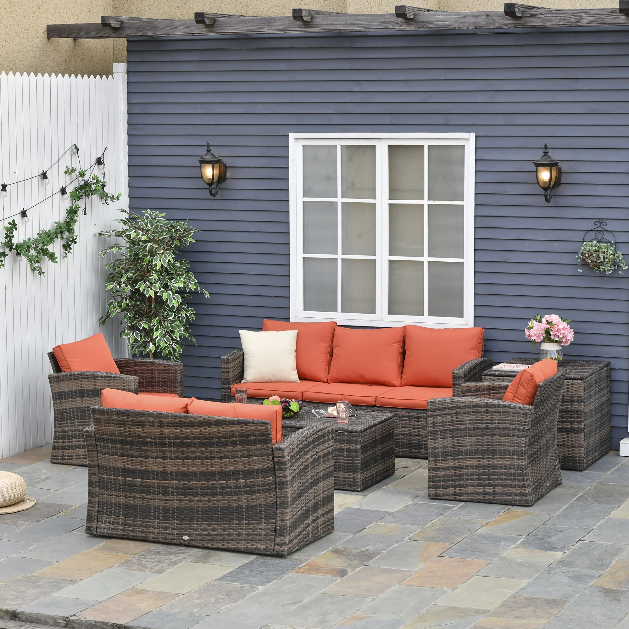 Outsunny 6 PCS Patio Rattan Sofa Set Conversation Furniture Orange - Image 2