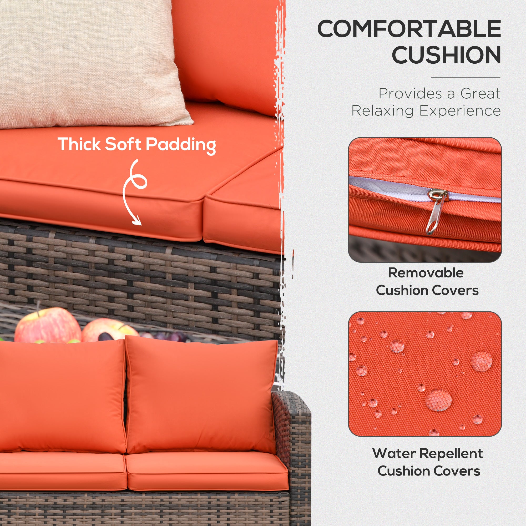 Outsunny 6 PCS Patio Rattan Sofa Set Conversation Furniture Orange - Image 4