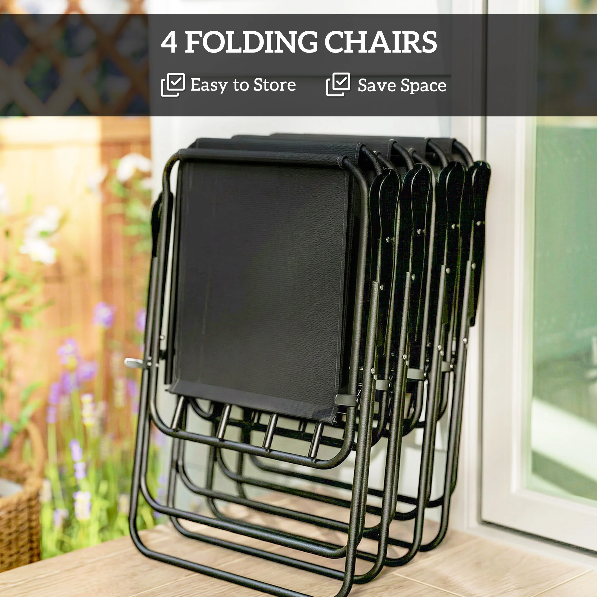 Outsunny 6 Pieces Garden Furniture Set With Parasol, Folding Chairs, Black - Image 5