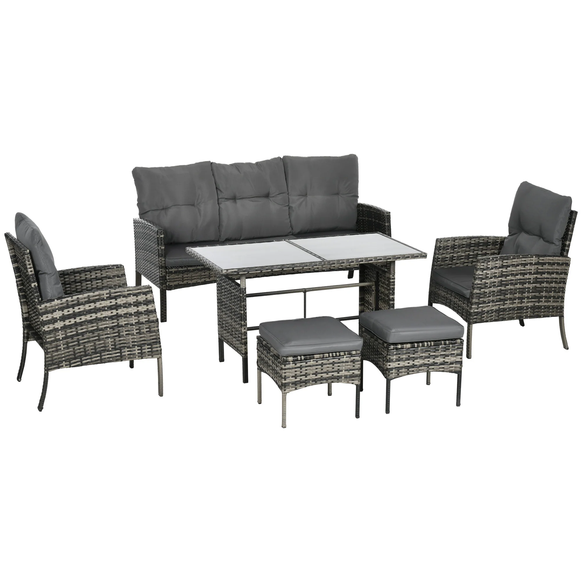 Outsunny 6 Pieces Rattan Garden Furniture Sofa Set, Grey
