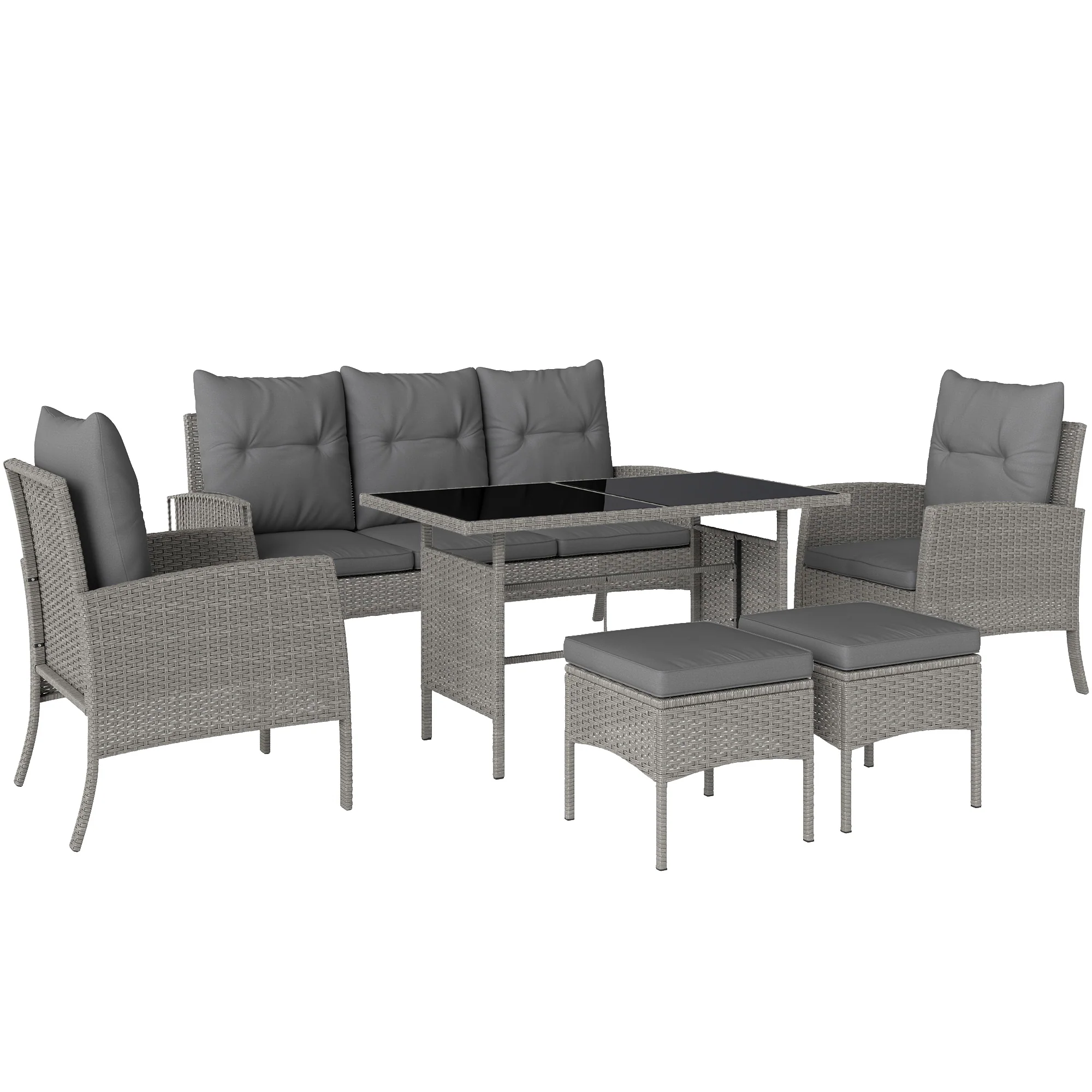 Outsunny 6 Pieces Rattan Garden Furniture Sofa Set, Grey - Image 10