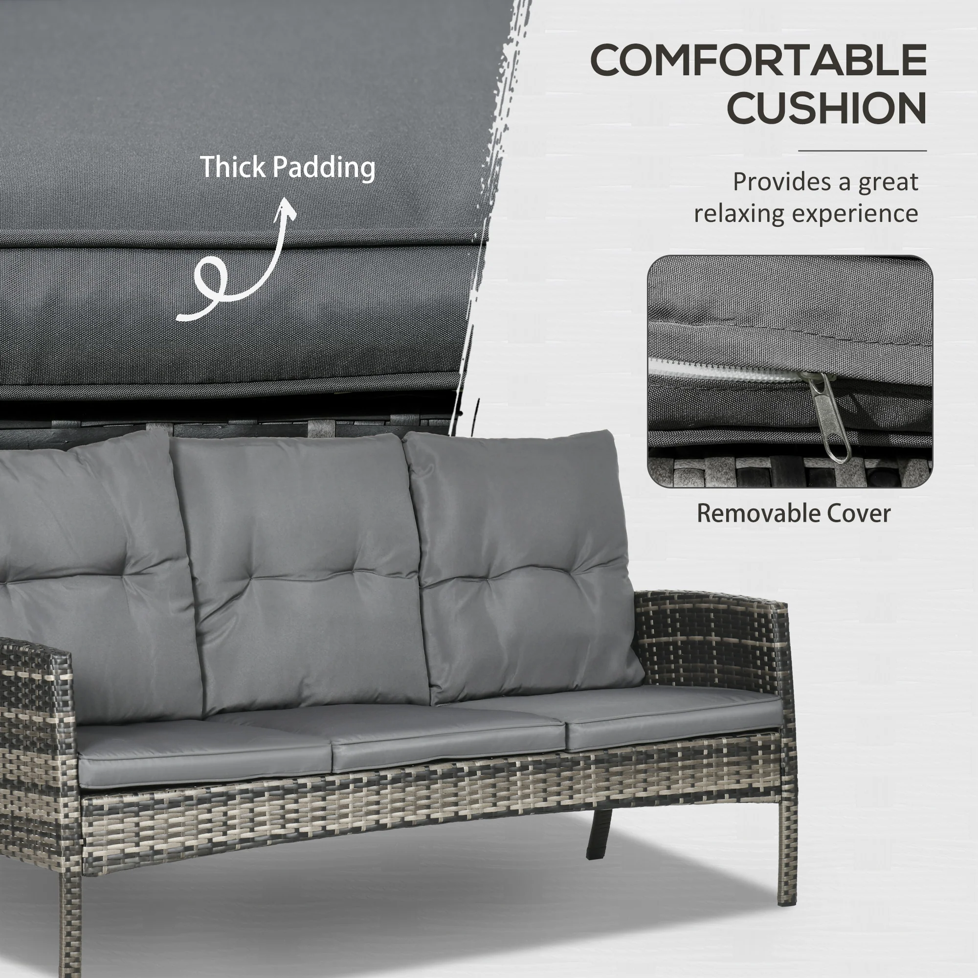 Outsunny 6 Pieces Rattan Garden Furniture Sofa Set, Grey - Image 3