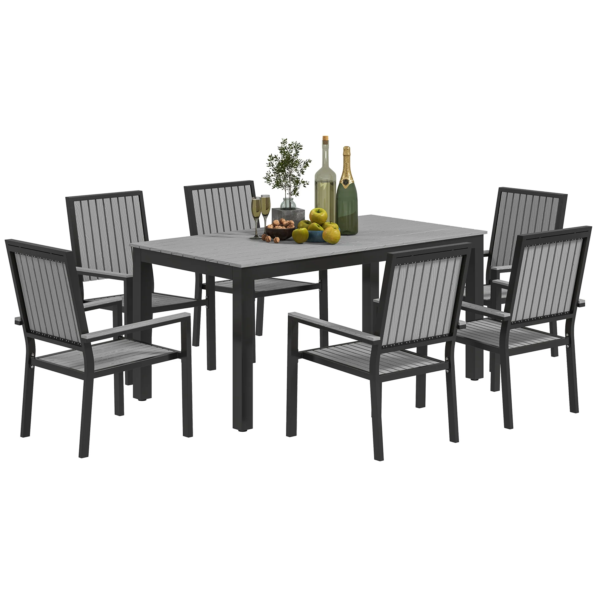 Outsunny 6 Seater Aluminium Garden Dining Set with Stackable Chairs, Grey
