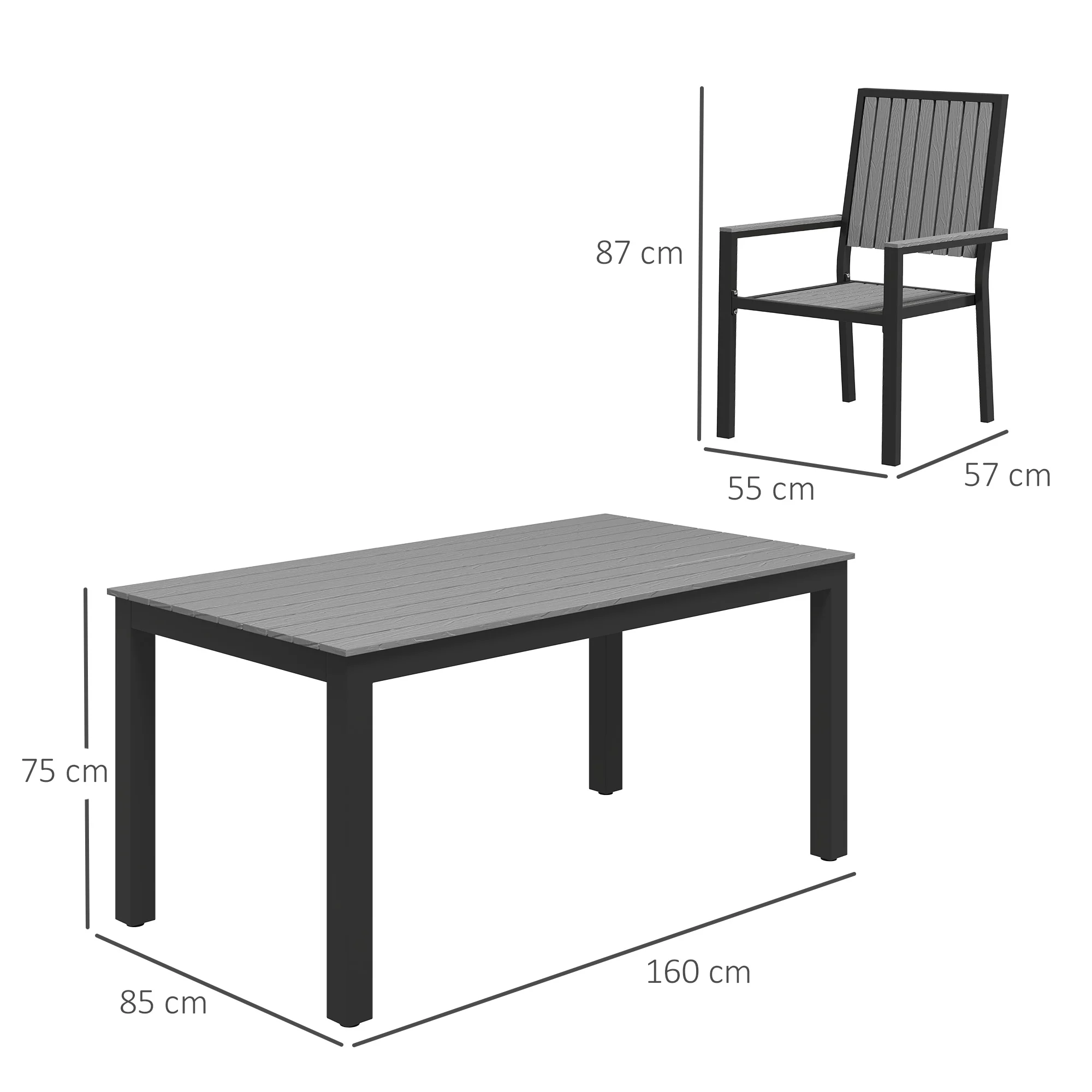 Outsunny 6 Seater Aluminium Garden Dining Set with Stackable Chairs, Grey - Image 5