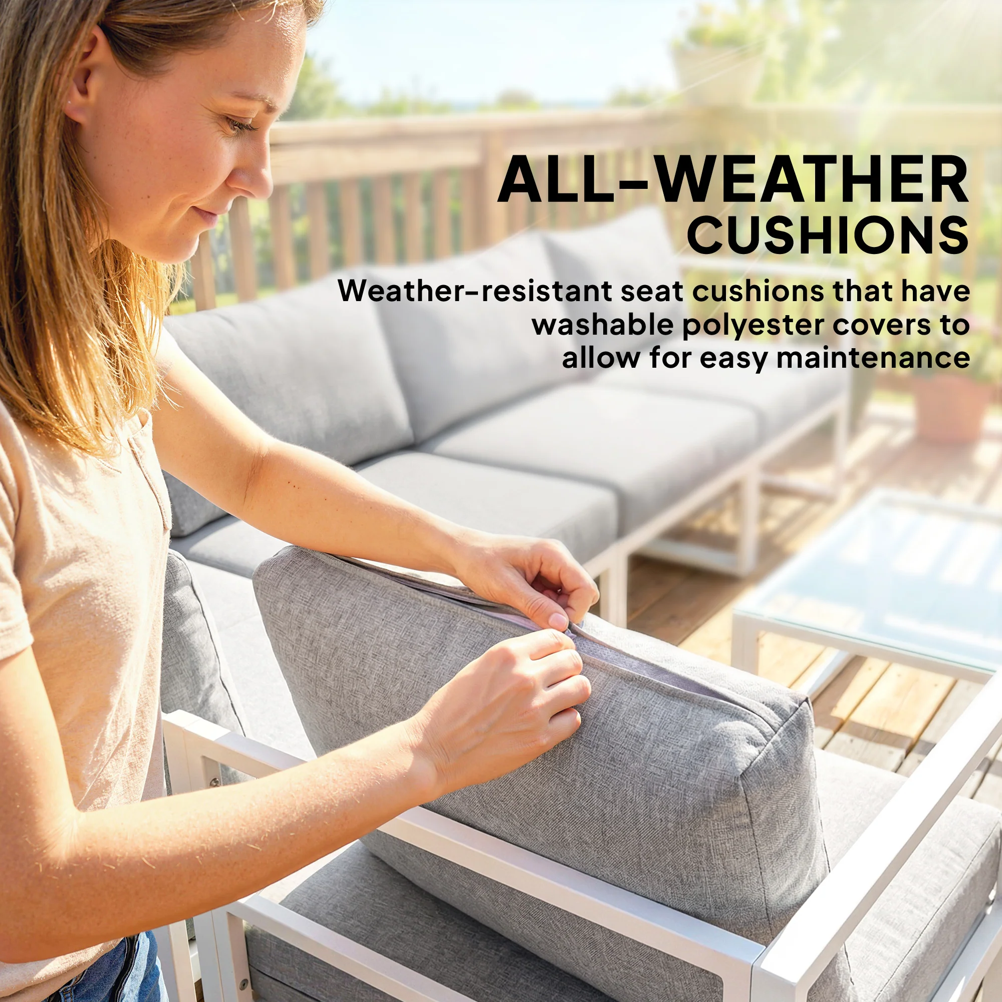 Outsunny 6 Seater Aluminium Garden Furniture Set with Table, Cushions, Grey - Image 5