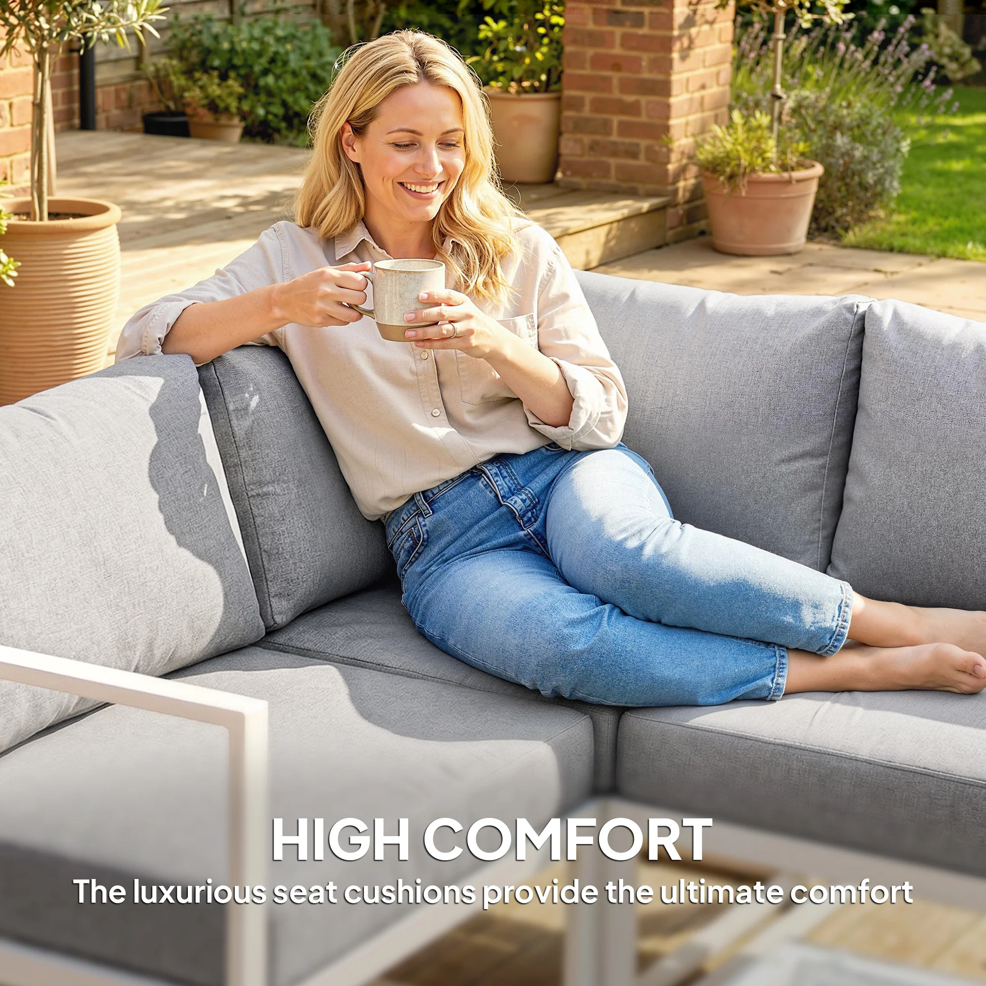 Outsunny 6 Seater Aluminium Garden Furniture Set with Table, Cushions, Grey - Image 6