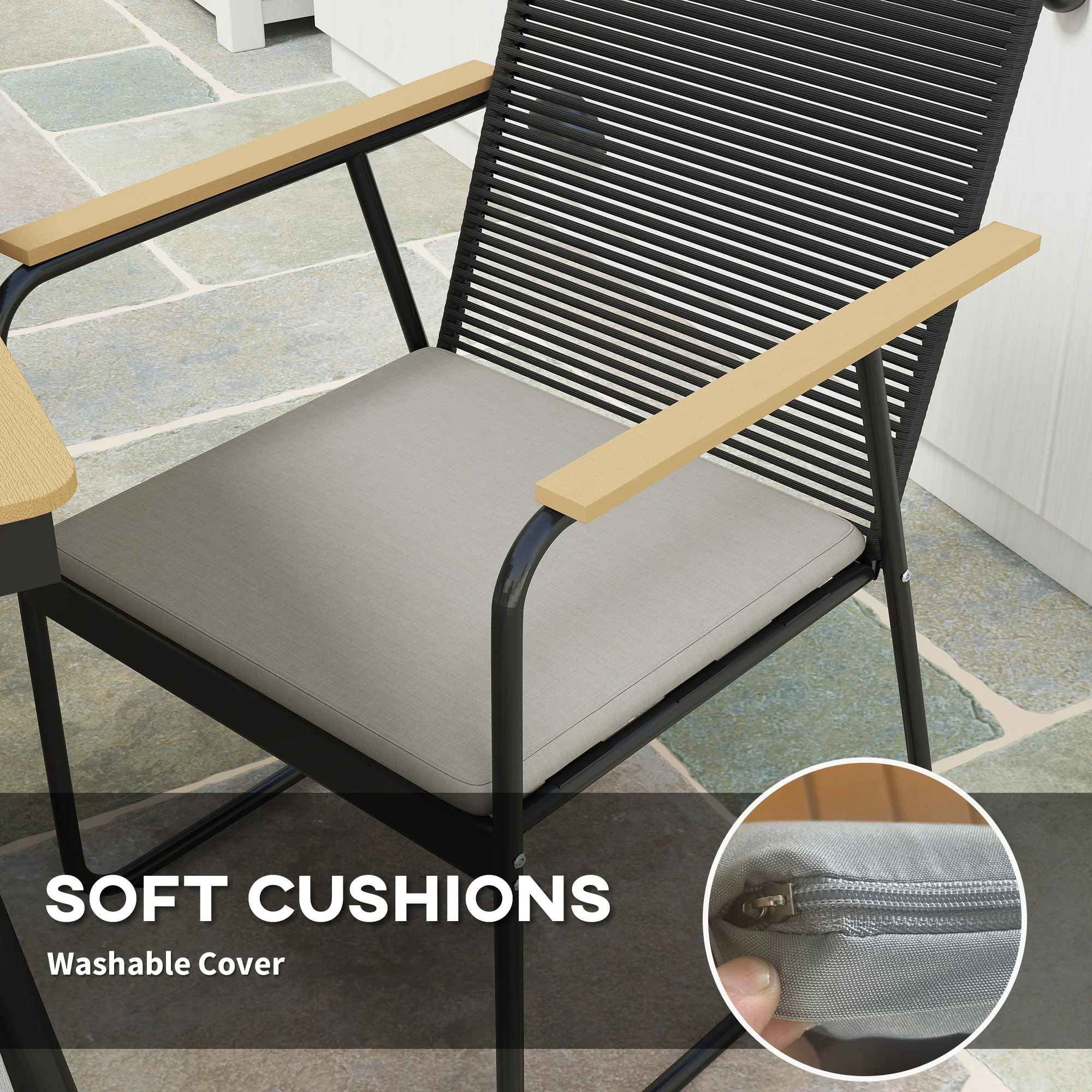 Outsunny 6 Seater Garden Dining Set with Cushions Rattan Backrest - Image 12