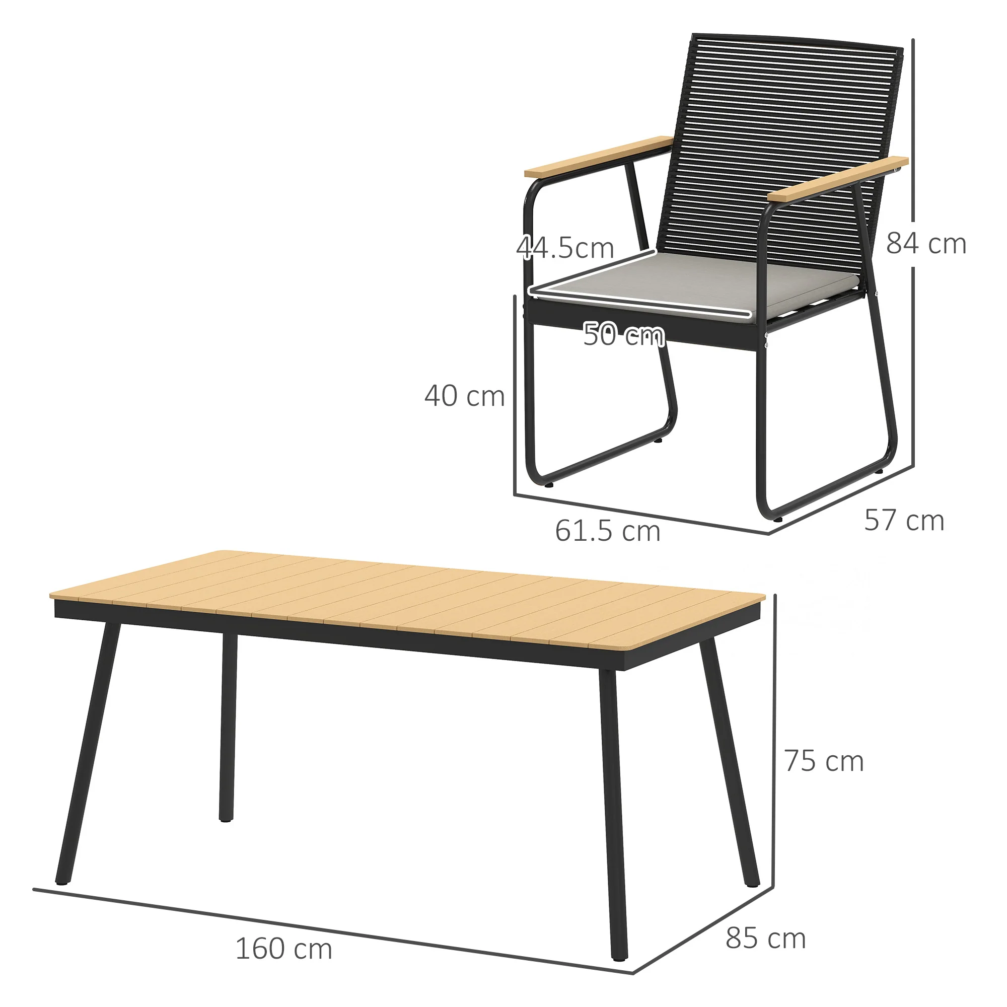 Outsunny 6 Seater Garden Dining Set with Cushions Rattan Backrest - Image 14