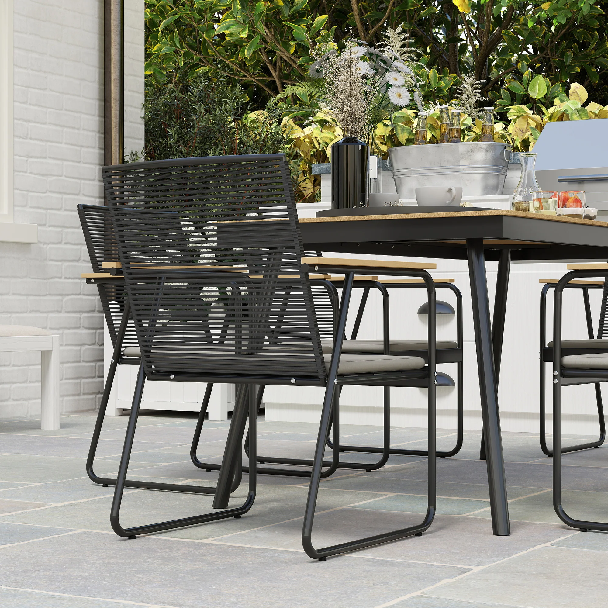Outsunny 6 Seater Garden Dining Set with Cushions Rattan Backrest - Image 18