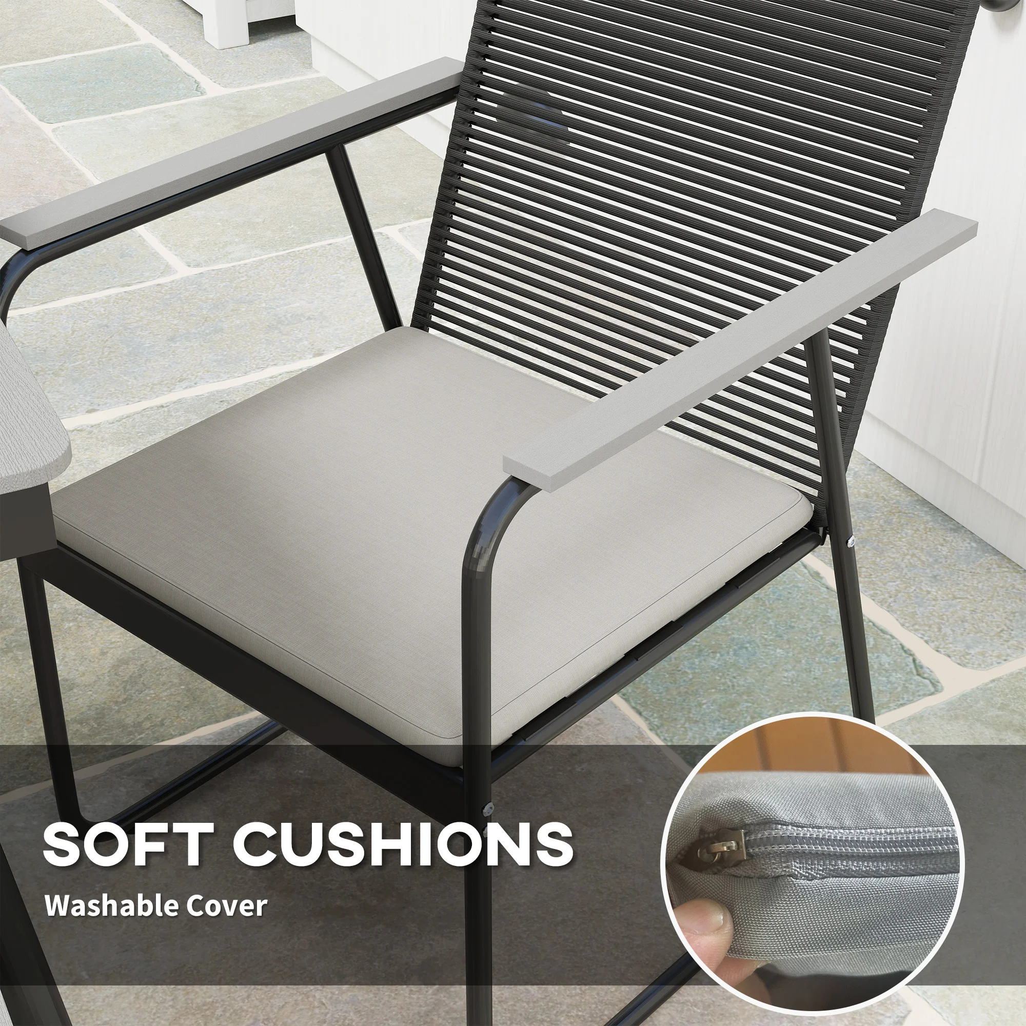 Outsunny 6 Seater Garden Dining Set with Cushions Rattan Backrest - Image 3