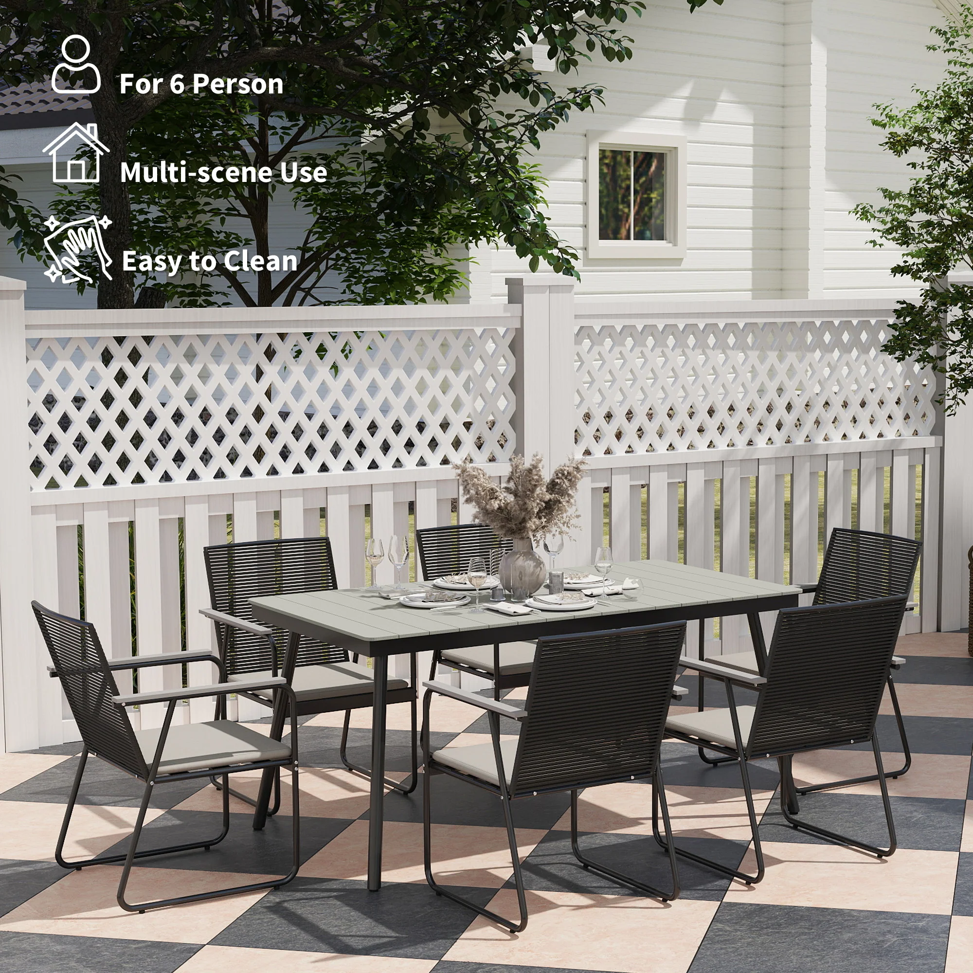 Outsunny 6 Seater Garden Dining Set with Cushions Rattan Backrest - Image 6