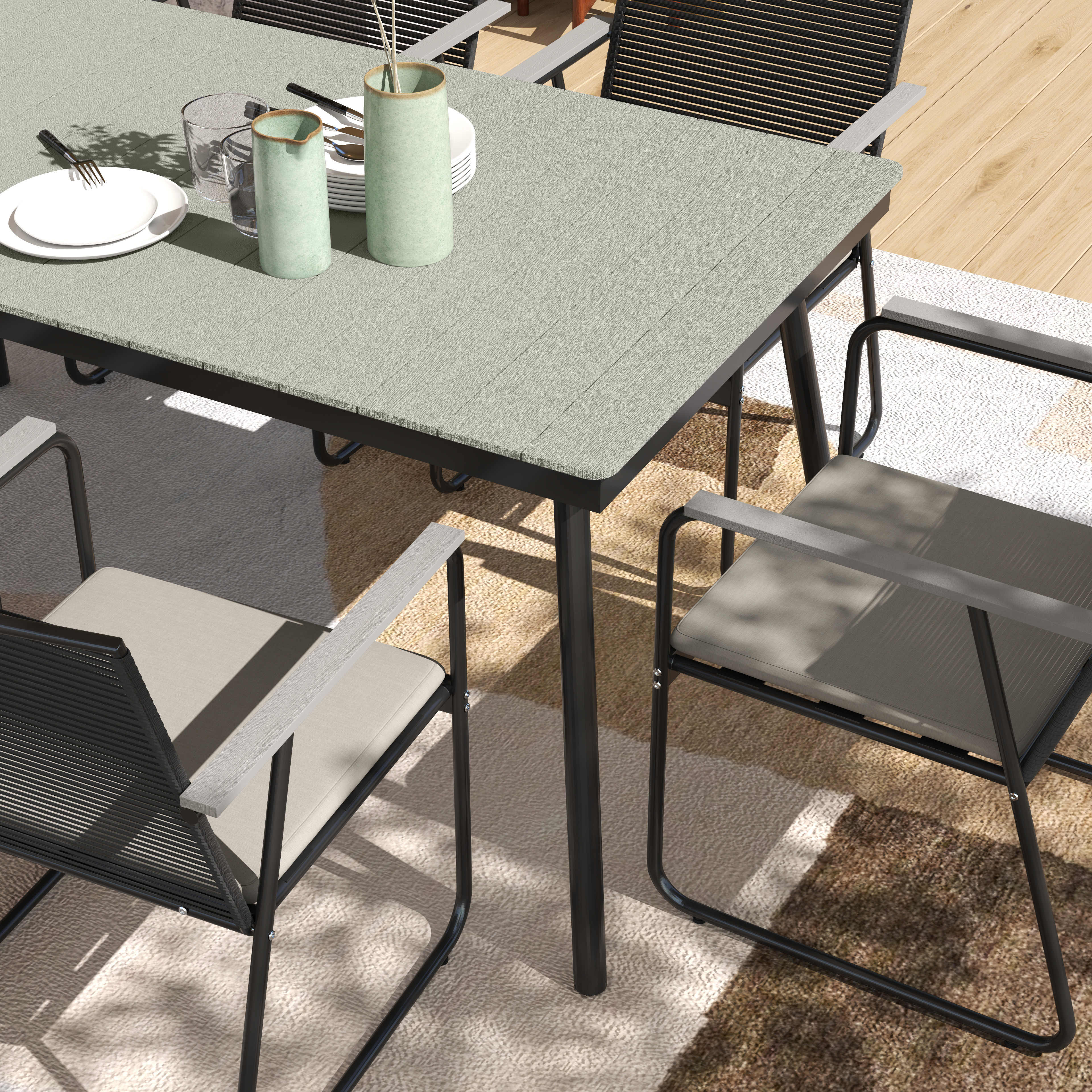 Outsunny 6 Seater Garden Dining Set with Cushions Rattan Backrest - Image 7