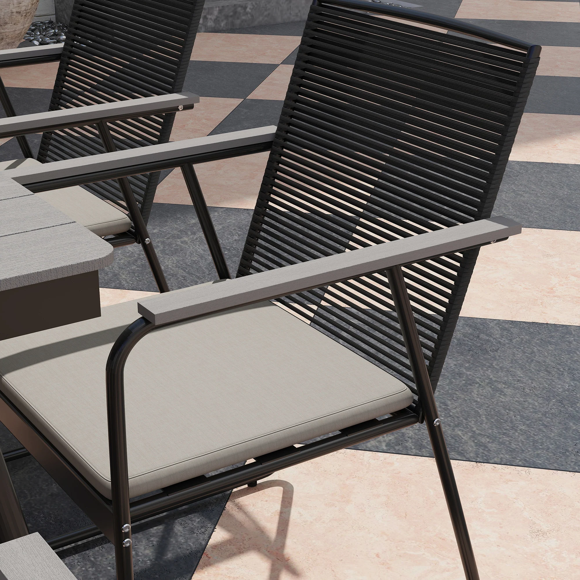 Outsunny 6 Seater Garden Dining Set with Cushions Rattan Backrest - Image 9