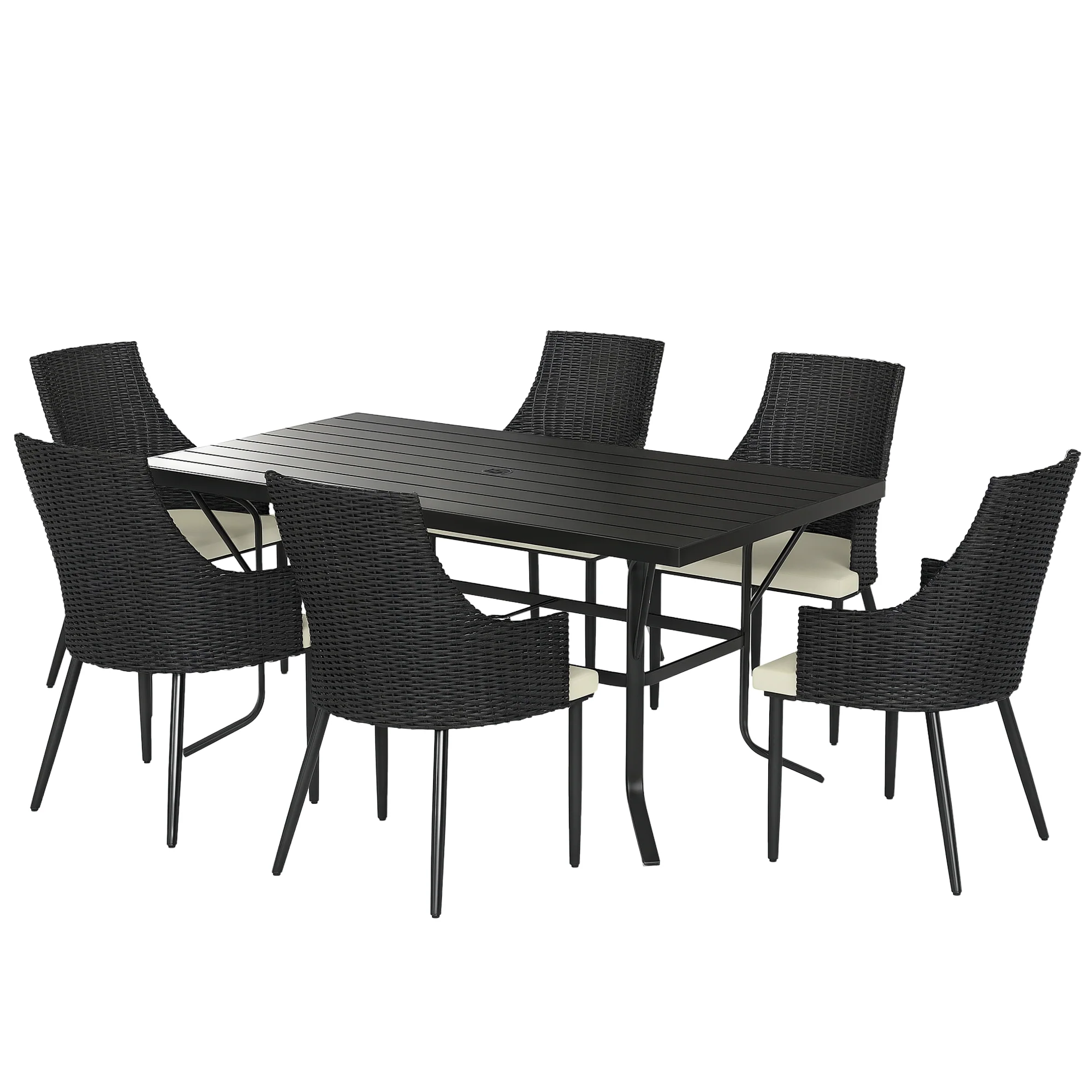 Outsunny 6 Seater Garden Furniture with Cushions, Parasol Hole