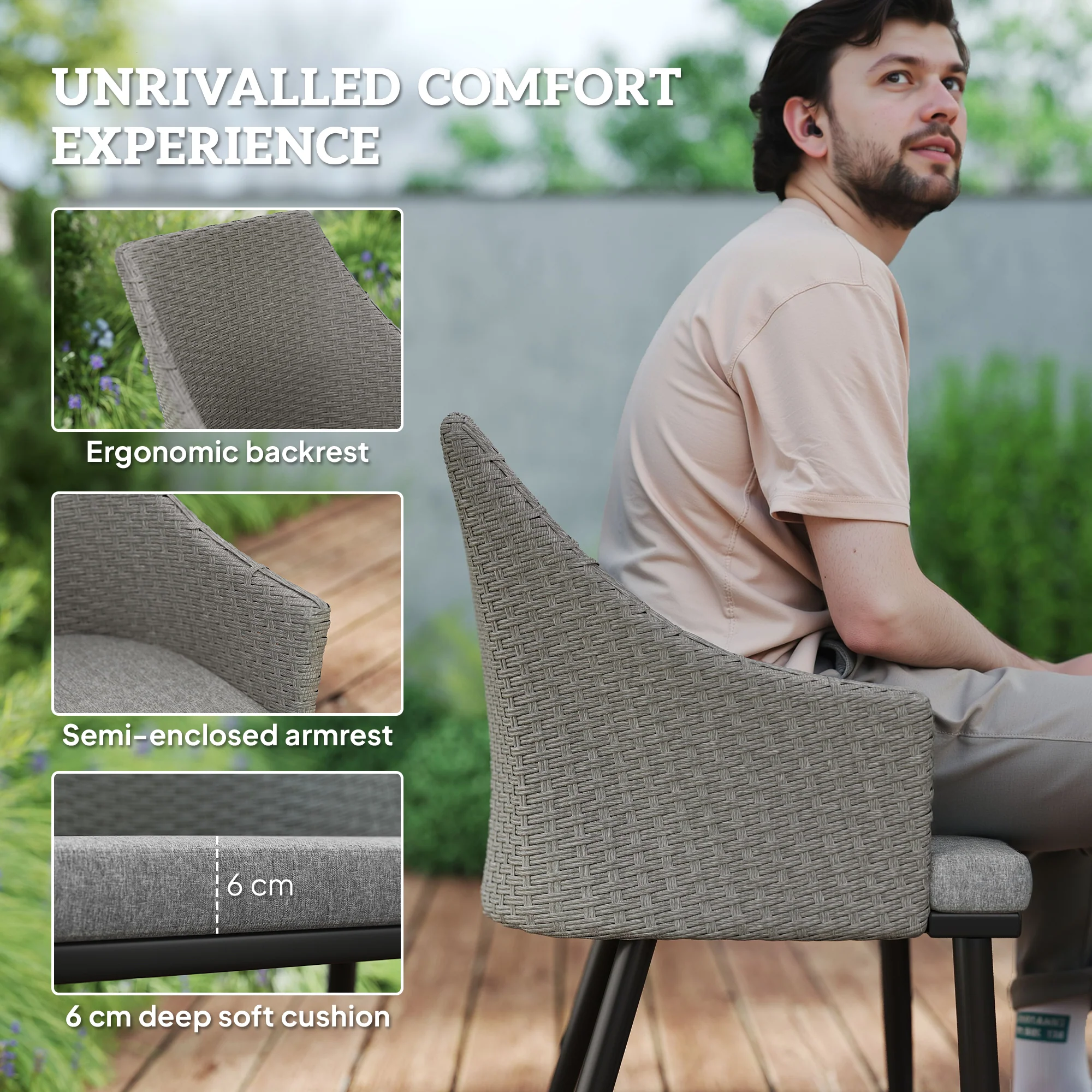Outsunny 6 Seater Garden Furniture with Cushions, Parasol Hole - Image 13