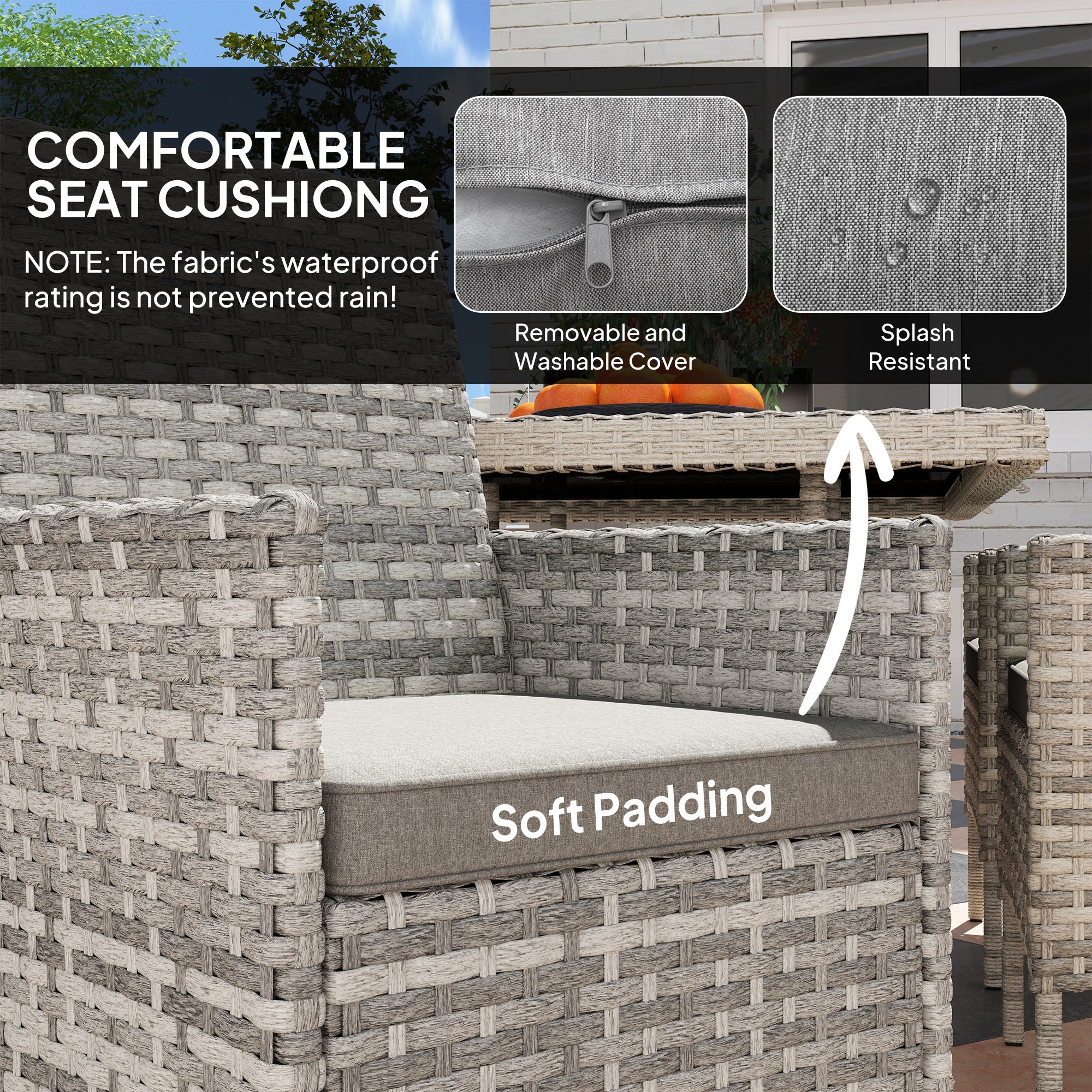 Outsunny 6 Seater Rattan Garden Furniture Set with Cushions, Mixed-Grey - Image 3