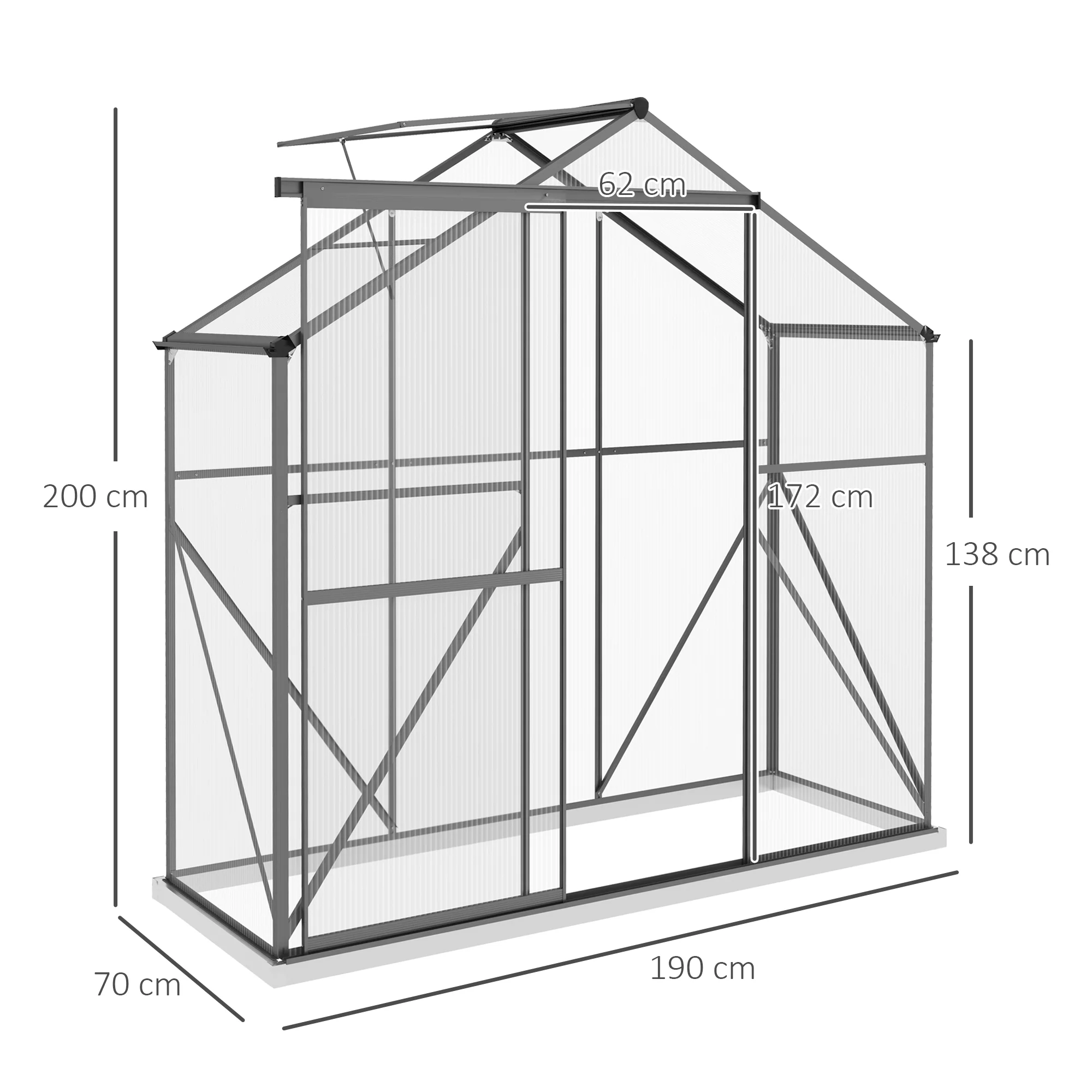 Outsunny 6 x 2.5ft Polycarbonate Greenhouse Aluminium Green House, Dark Grey - Image 5