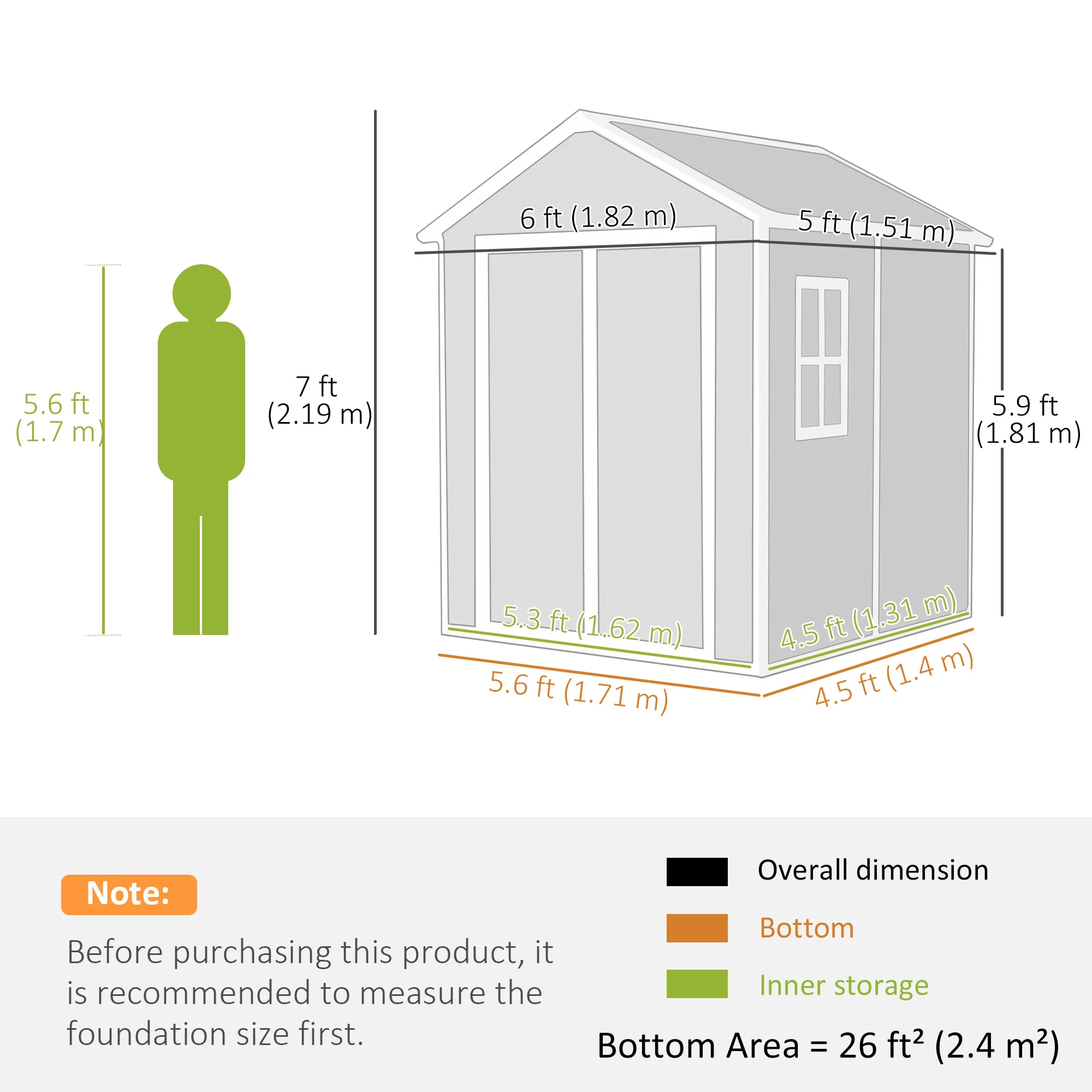 Outsunny 6 X 5ft Resin Garden Shed With Floor And Window, Grey - Image 14