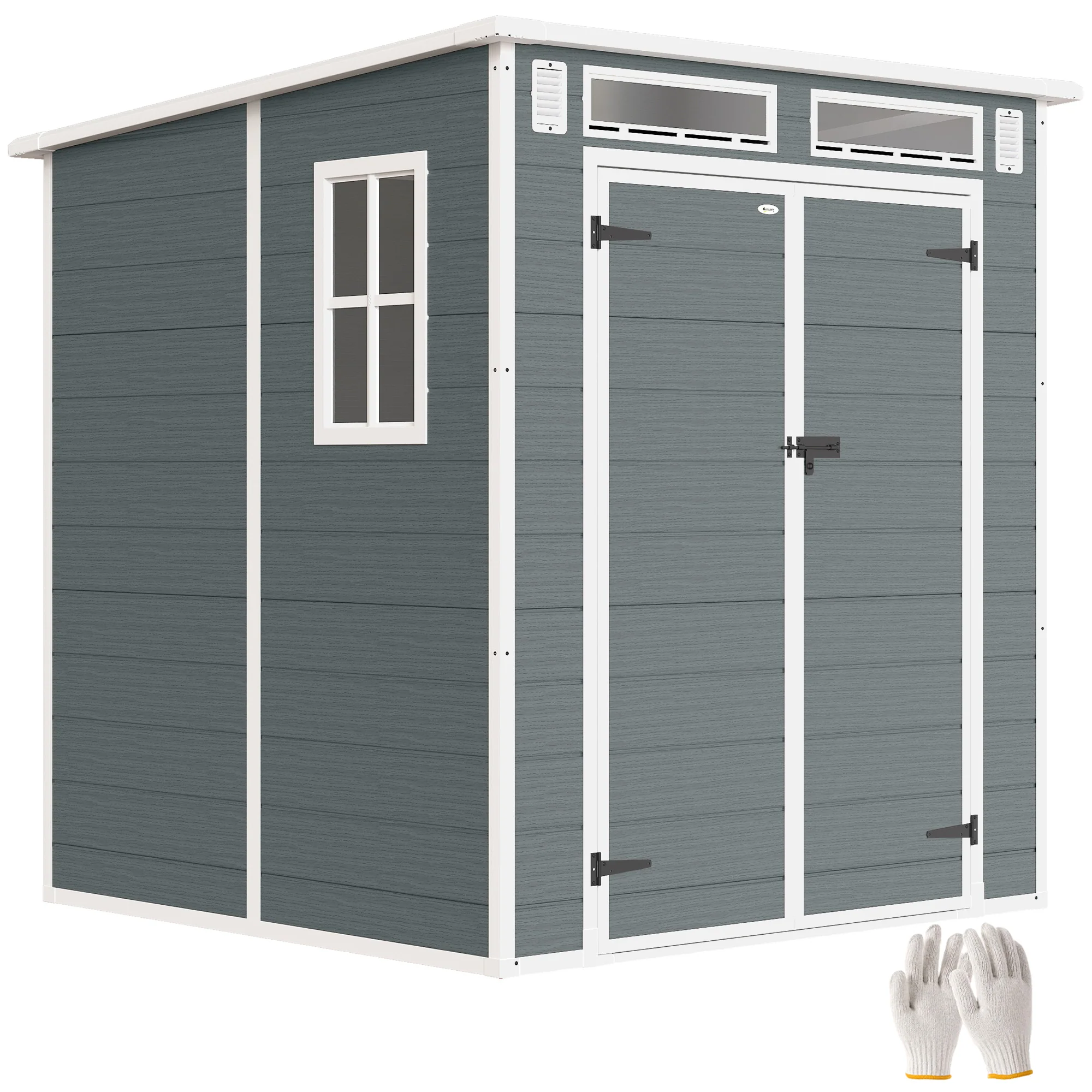 Outsunny 6 X 6 Ft Plastic Garden Shed With Floor, Lockable Doors, Grey